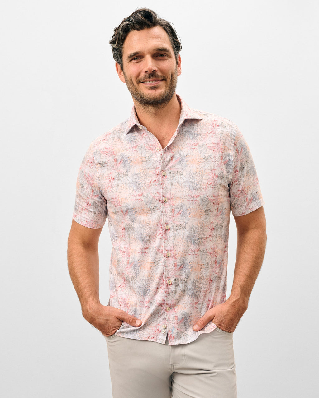 Johnnie-O Tencel Blend Short Sleeve Button Down Shirt - Guffey Printed, Khaki