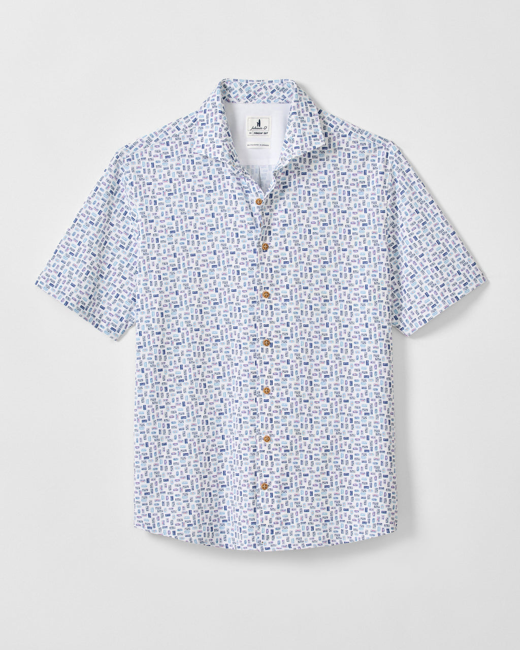 Johnnie-O Printed Mesh Short Sleeve Button Down Shirt - Roadtrip Printed Knit, White