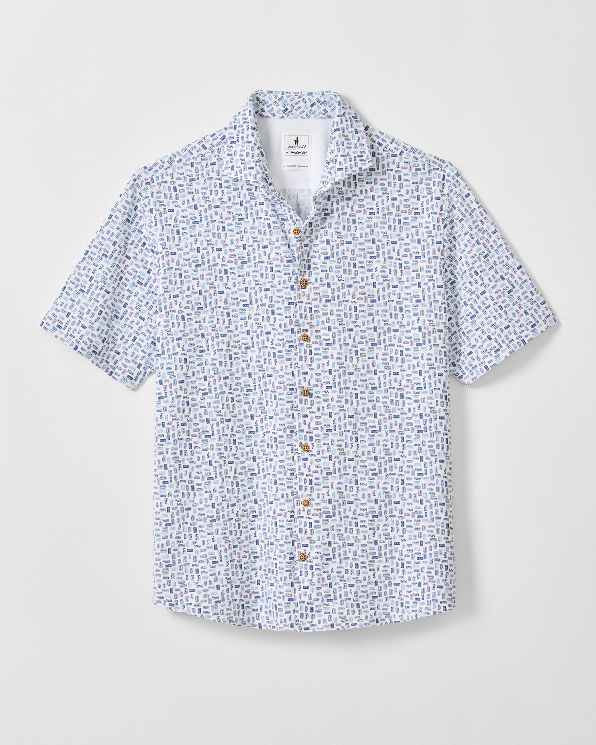 Johnnie-O Printed Mesh Short Sleeve Button Down Shirt - Roadtrip Printed Knit, White