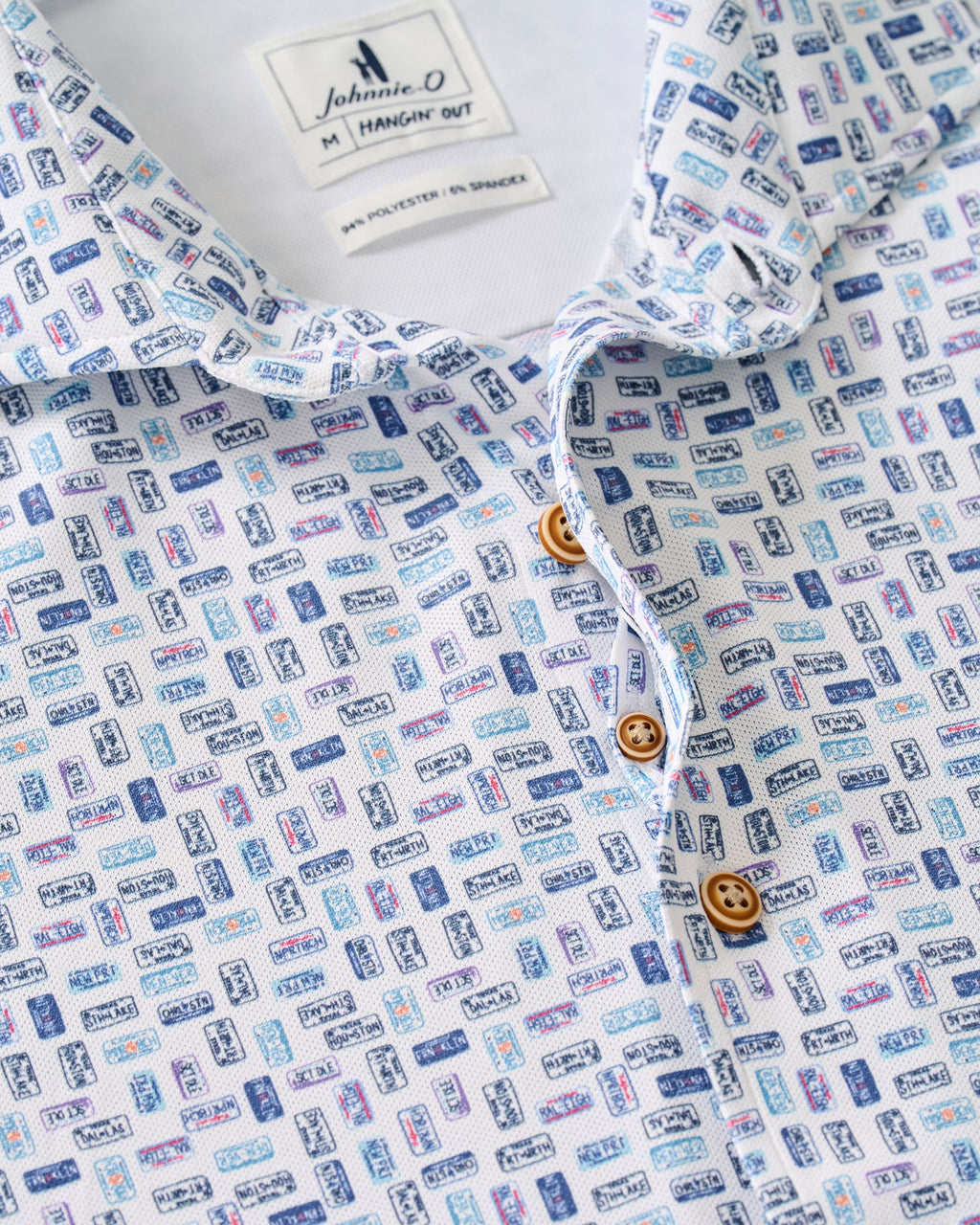 Johnnie-O Printed Mesh Short Sleeve Button Down Shirt - Roadtrip Printed Knit, White