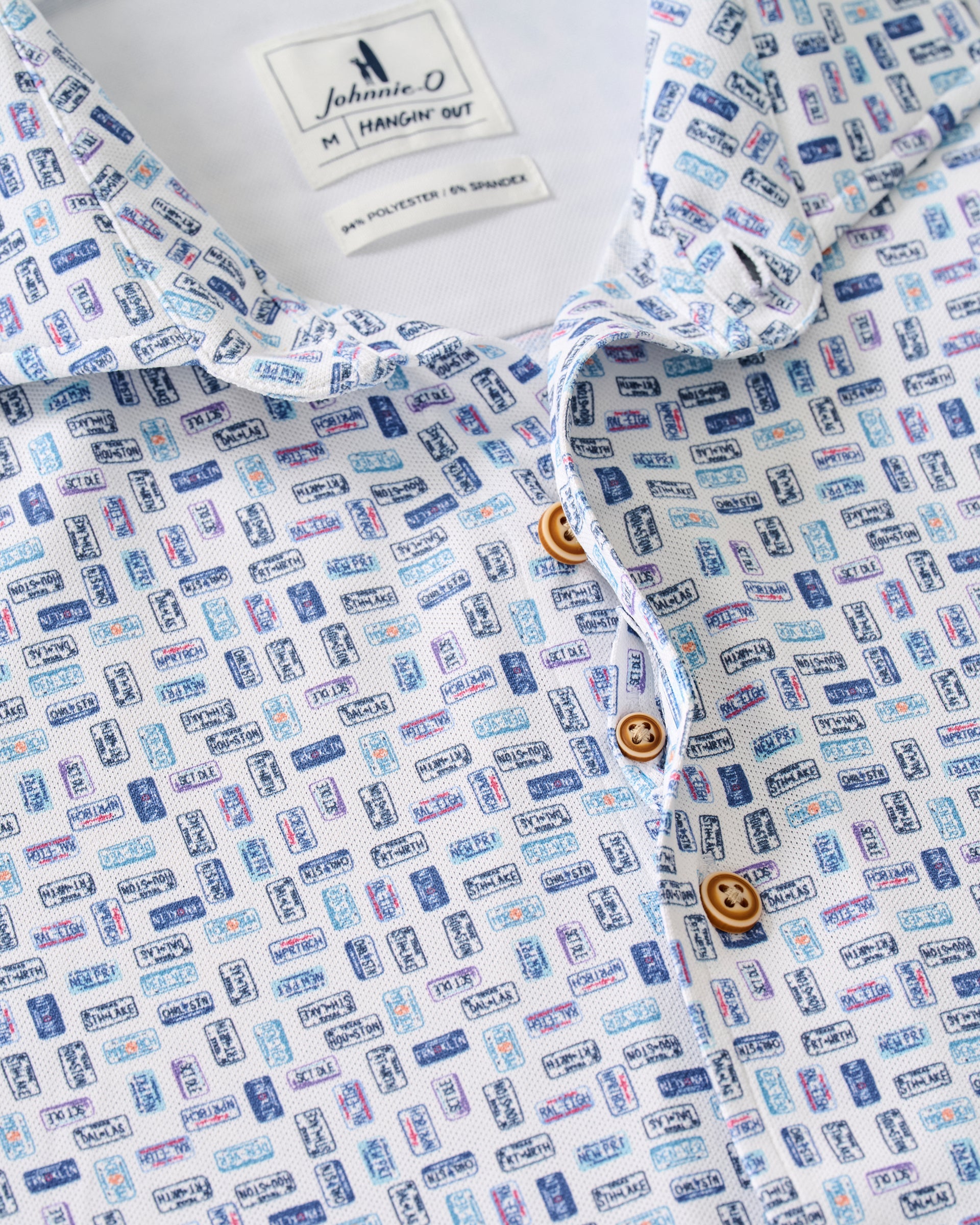 Johnnie-O Printed Mesh Short Sleeve Button Down Shirt - Roadtrip Printed Knit, White