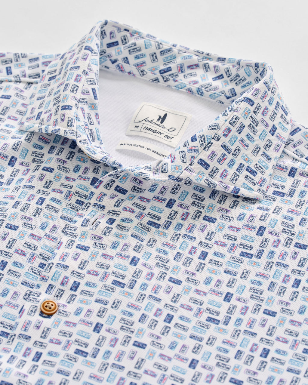 Johnnie-O Printed Mesh Short Sleeve Button Down Shirt - Roadtrip Printed Knit, White