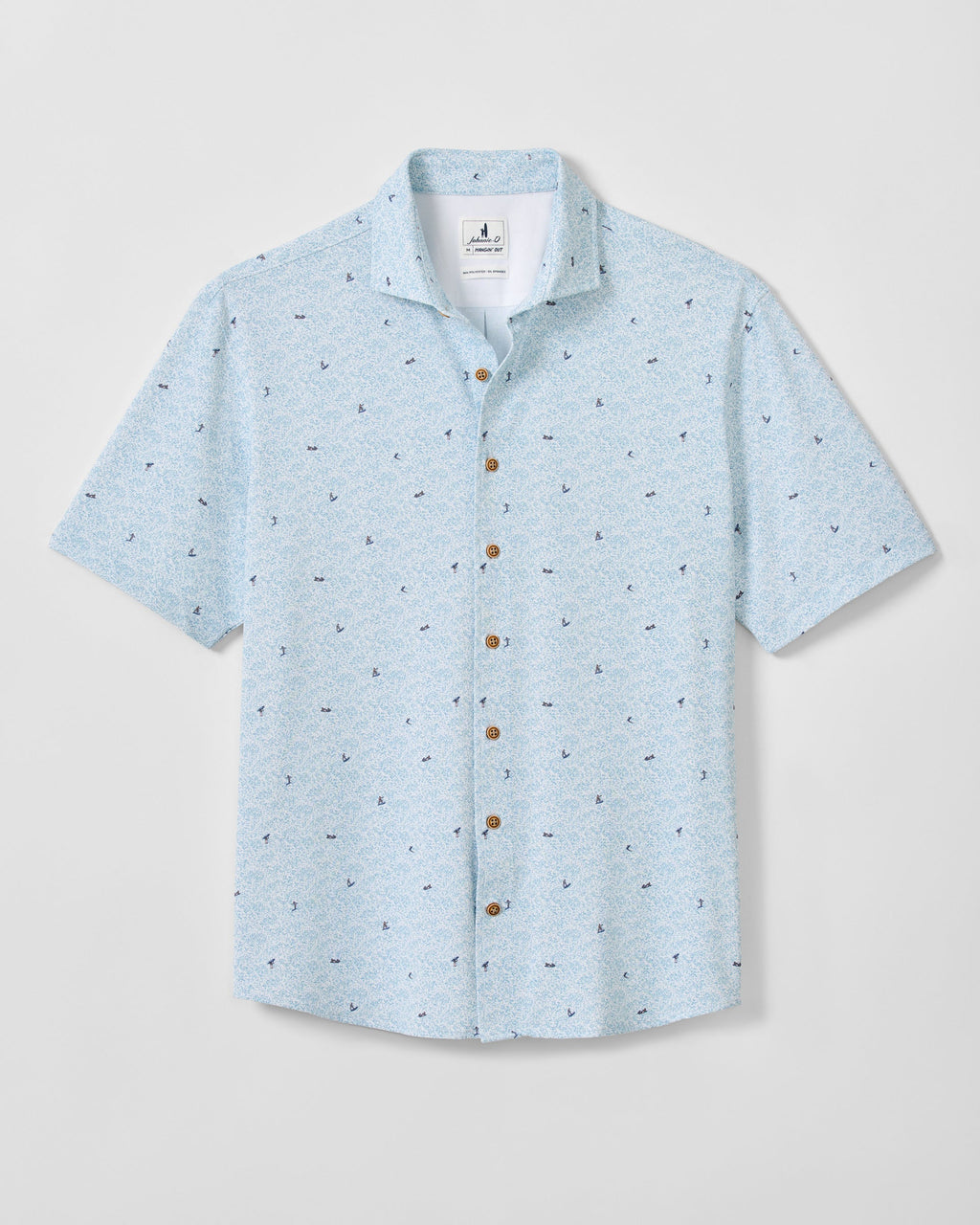 Johnnie-O Printed Mesh Short Sleeve Button Down Shirt - Rowing Printed Knit, White