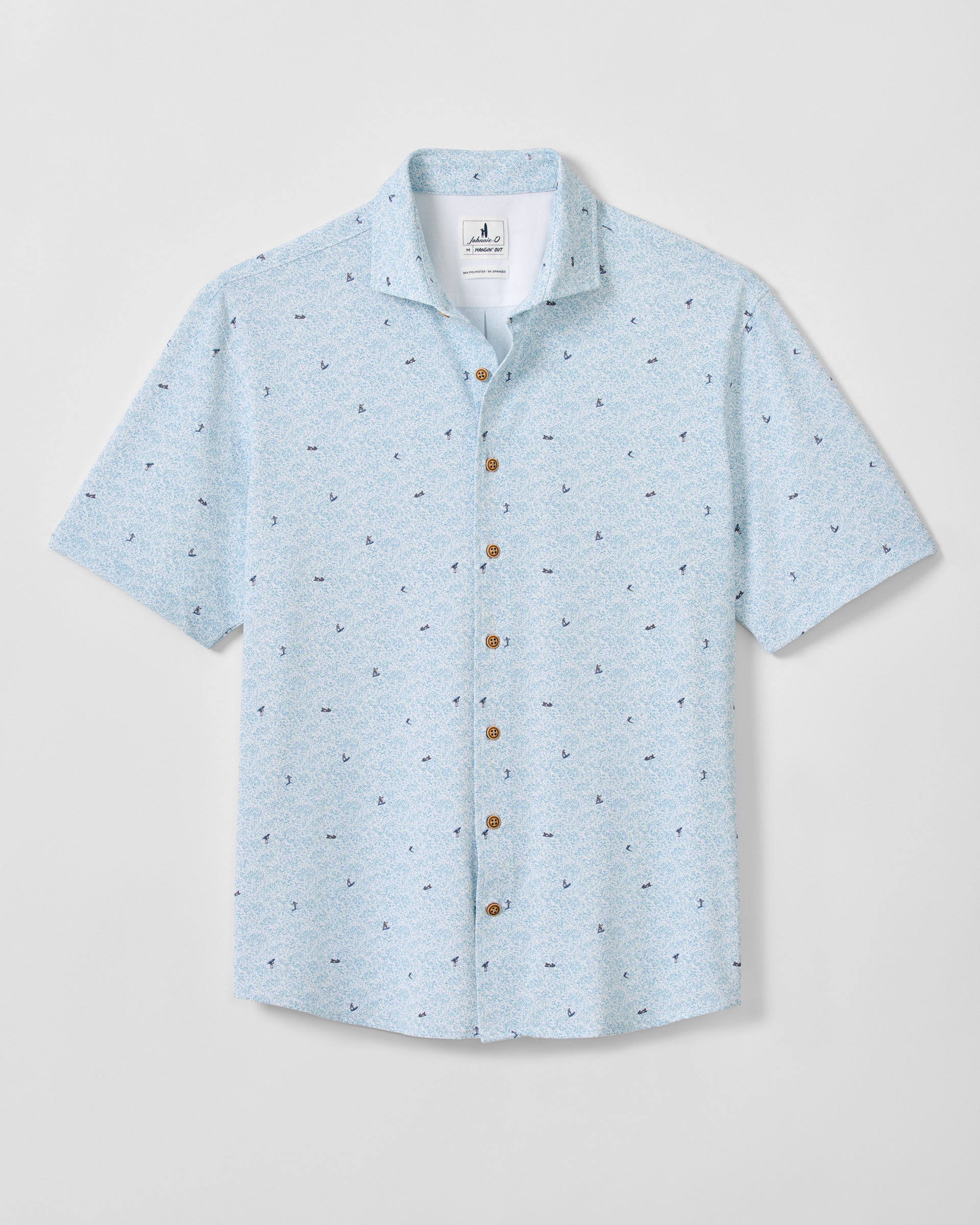 Johnnie-O Printed Mesh Short Sleeve Button Down Shirt - Rowing Printed Knit, White