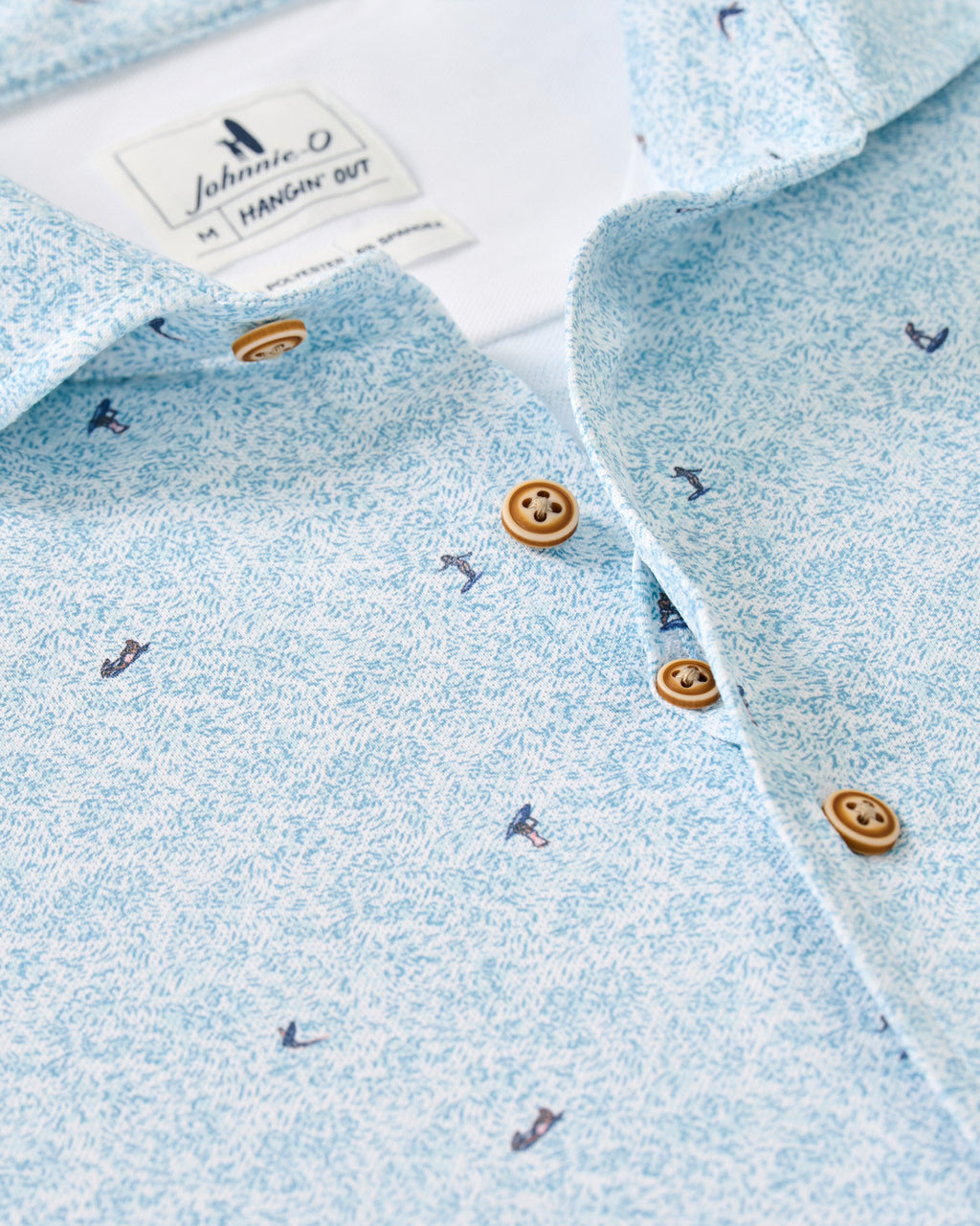 Johnnie-O Printed Mesh Short Sleeve Button Down Shirt - Rowing Printed Knit, White