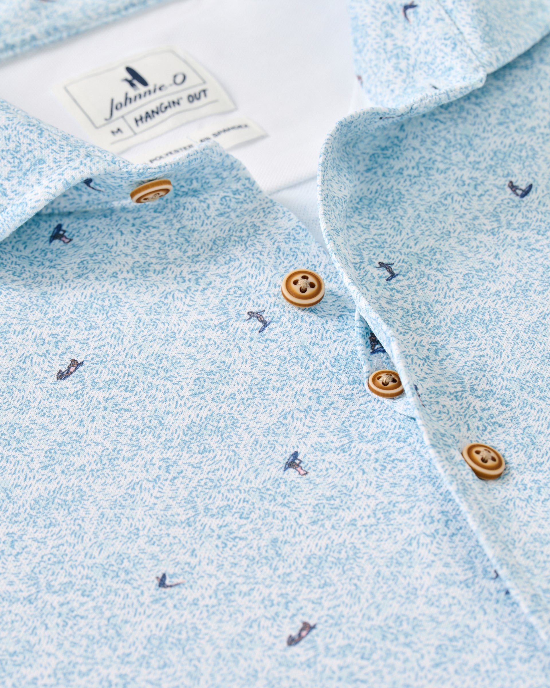 Johnnie-O Printed Mesh Short Sleeve Button Down Shirt - Rowing Printed Knit, White