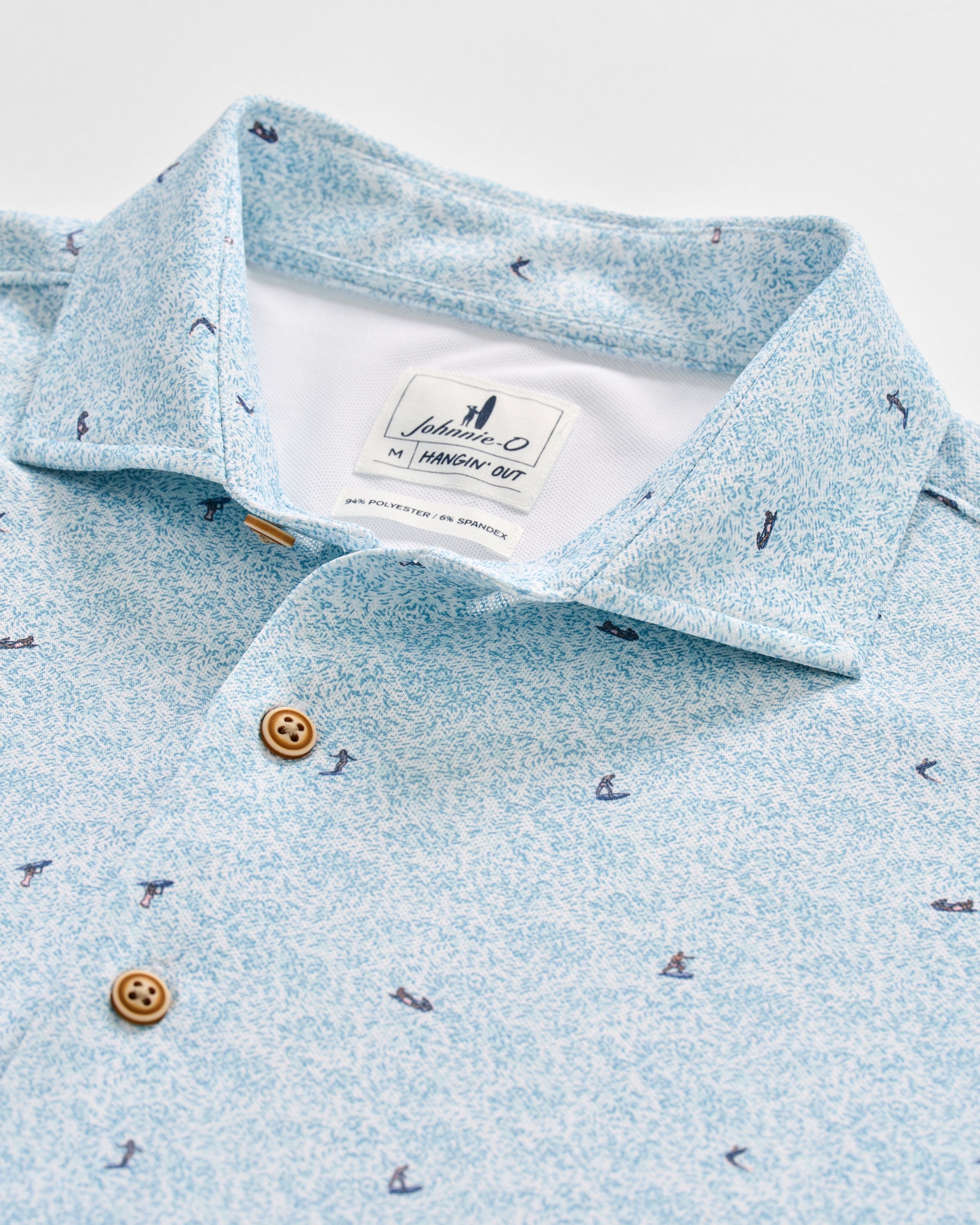 Johnnie-O Printed Mesh Short Sleeve Button Down Shirt - Rowing Printed Knit, White
