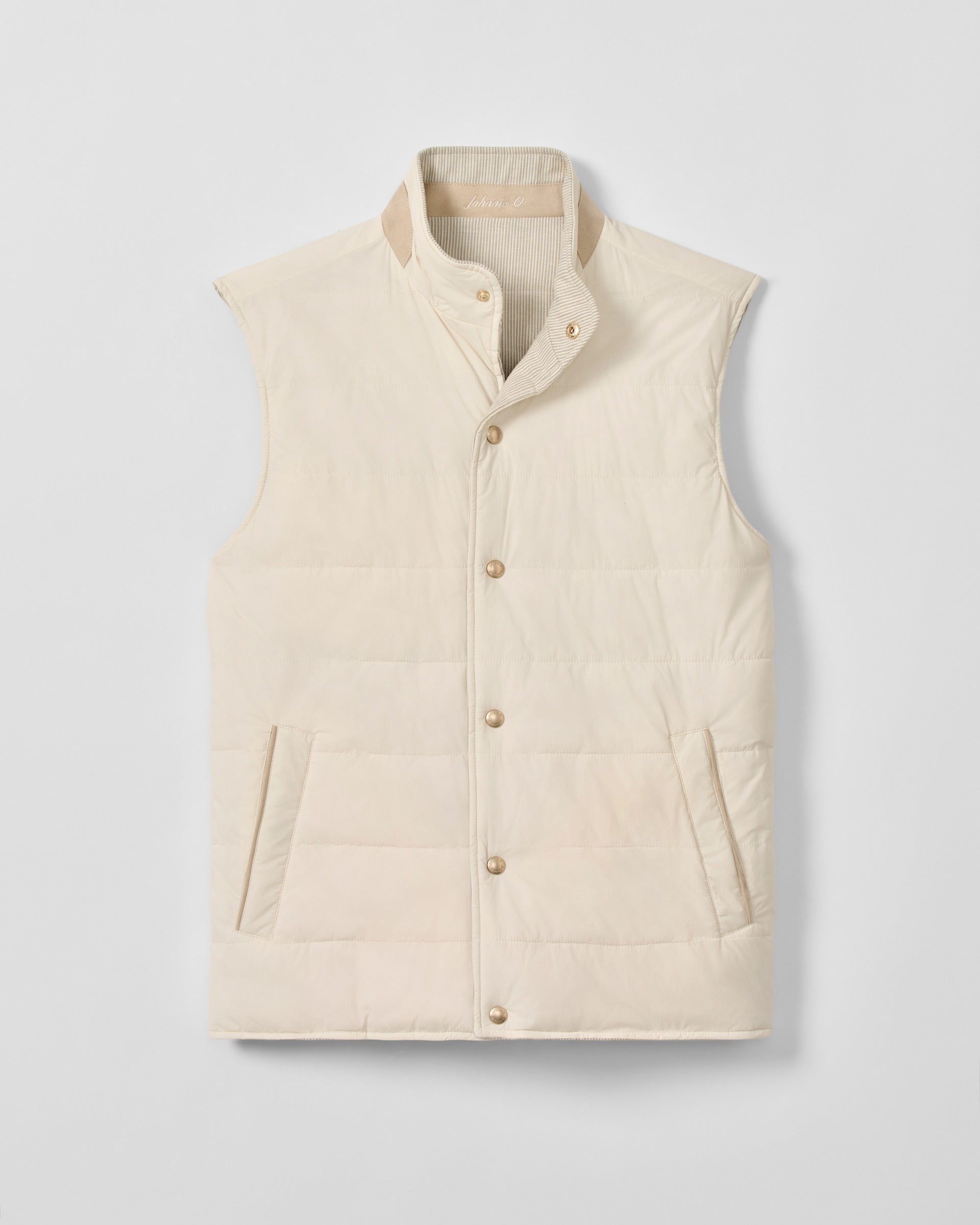 Johnnie-O Sandhills Reversible Snap Front Vest, Stone
