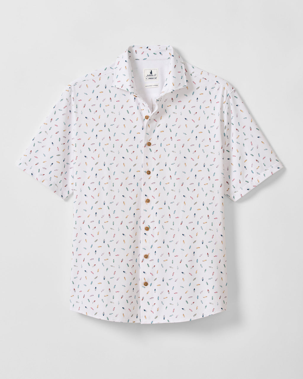 Johnnie-O Printed Mesh Short Sleeve Button Down Shirt - Shortboard Print, White