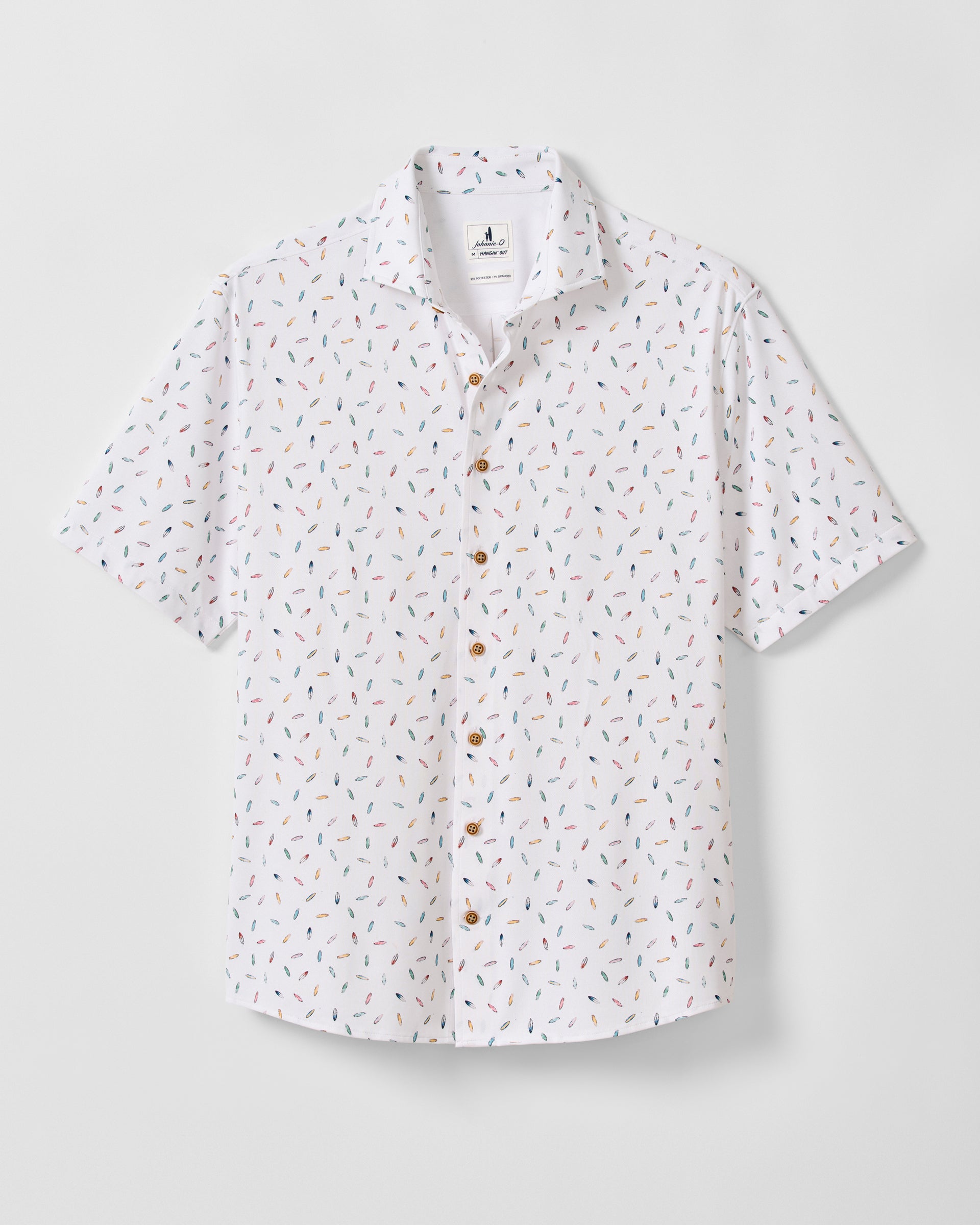 Johnnie-O Printed Mesh Short Sleeve Button Down Shirt - Shortboard Print, White