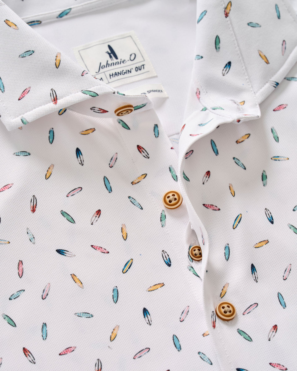 Johnnie-O Printed Mesh Short Sleeve Button Down Shirt - Shortboard Print, White