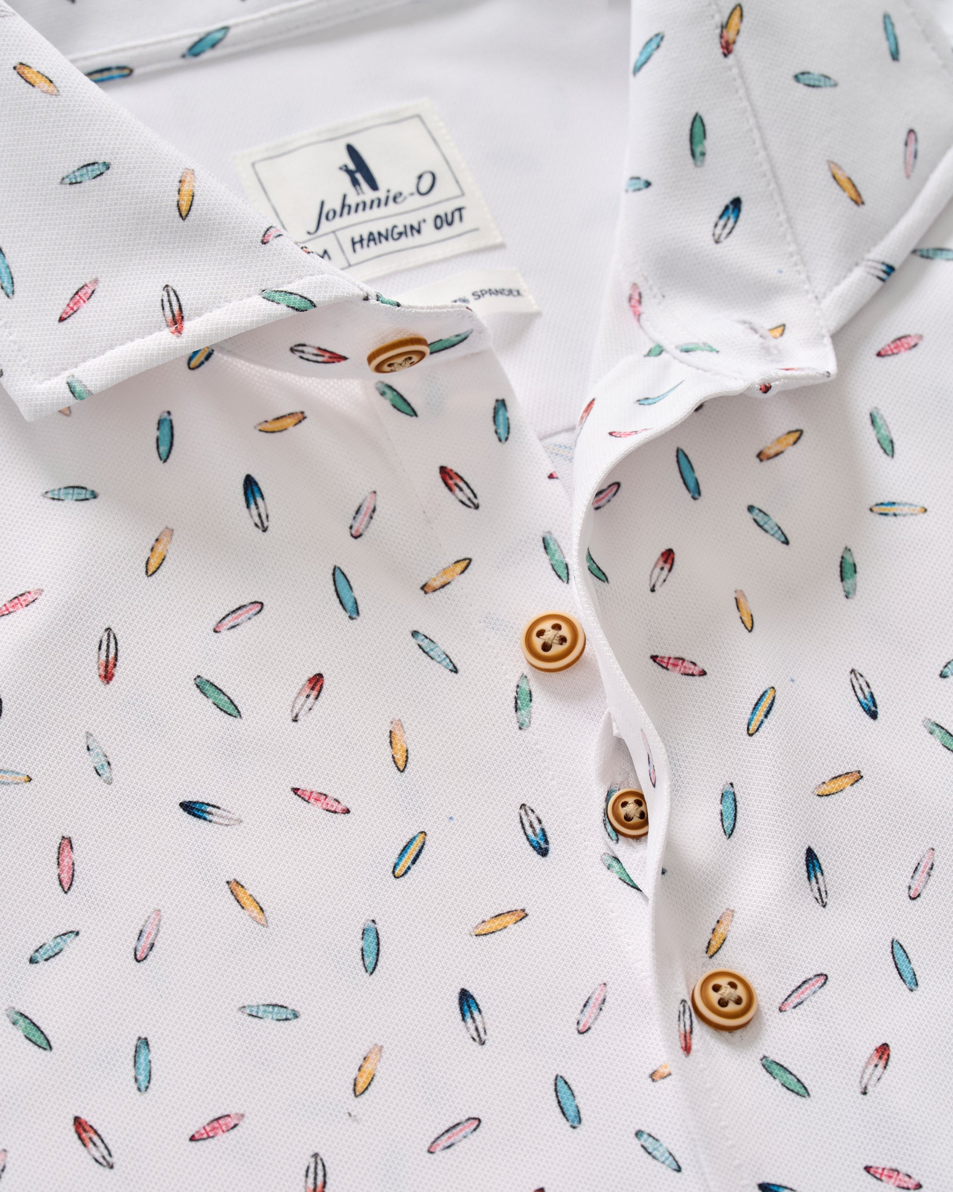 Johnnie-O Printed Mesh Short Sleeve Button Down Shirt - Shortboard Print, White