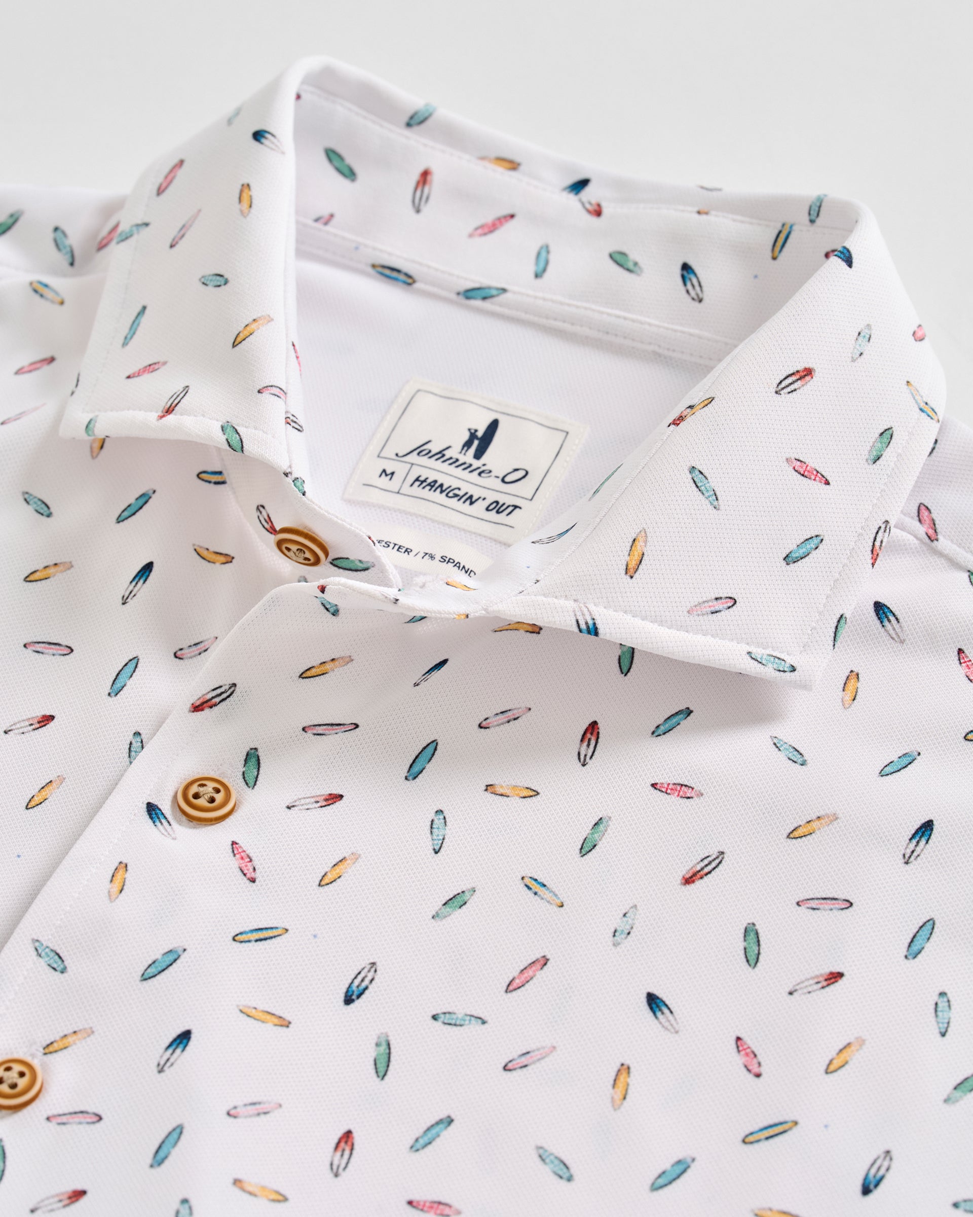 Johnnie-O Printed Mesh Short Sleeve Button Down Shirt - Shortboard Print, White