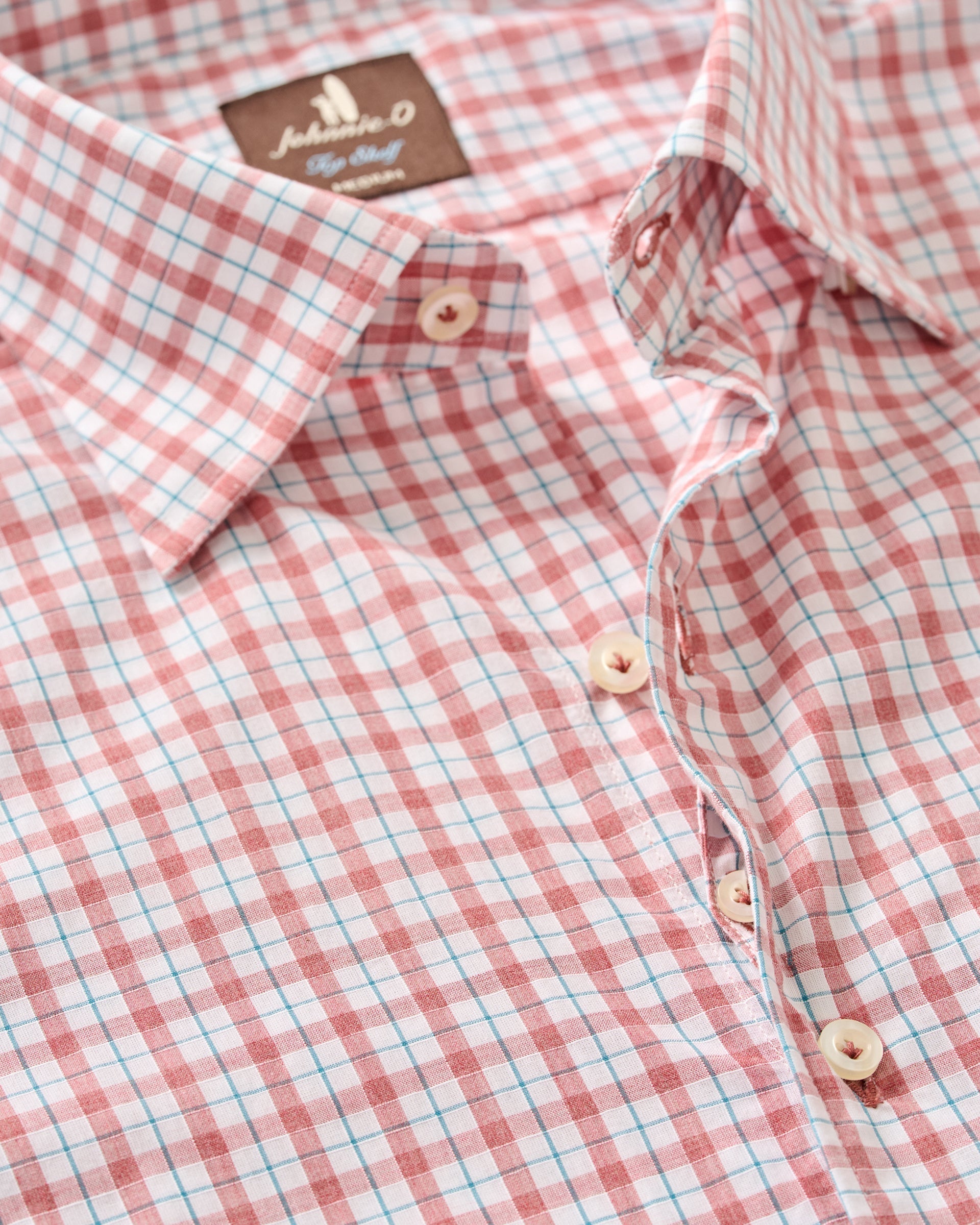 Johnnie-O Cotton Button Down Shirt - Trauber Tattersall, Malibu Red