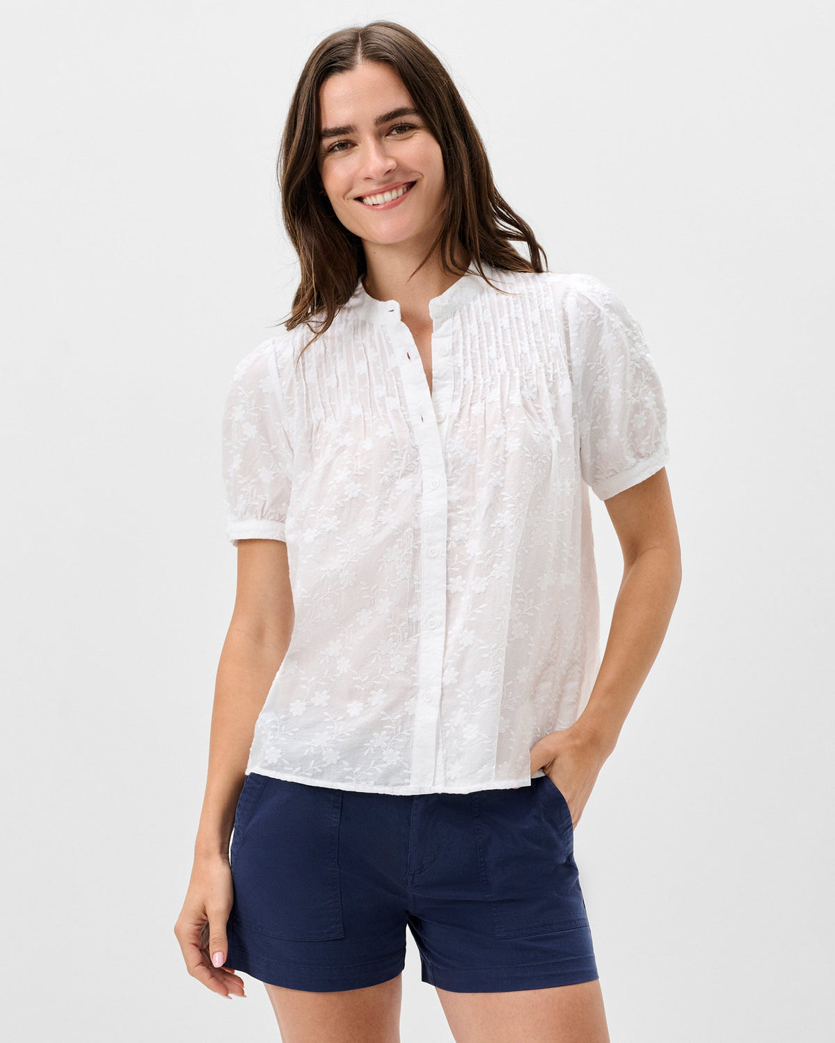 Johnnie-O Rosie Pintuck Cotton Blouse, White
