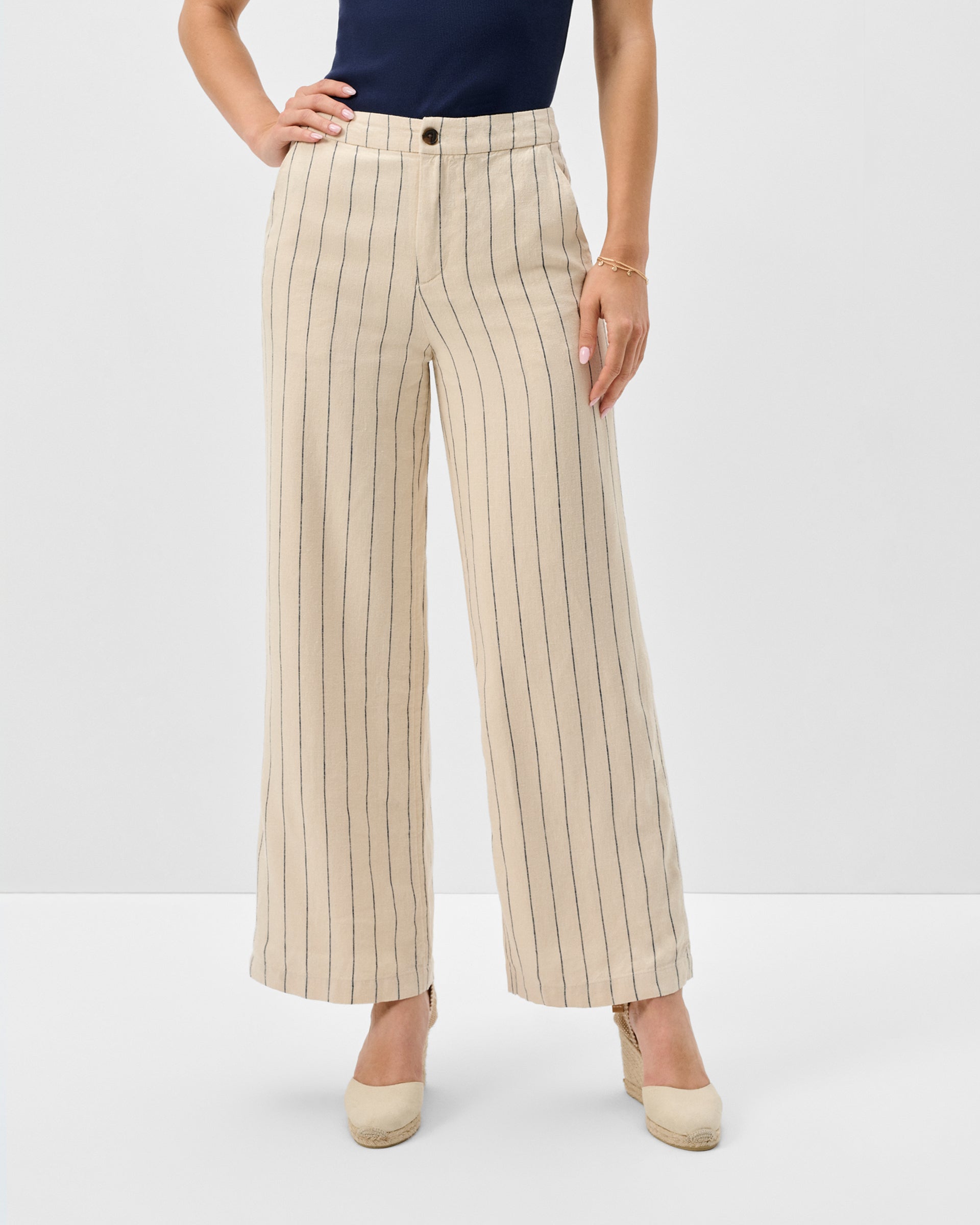 Johnnie-O Lilah Linen Blend Pinstripe Beach Trouser Birch