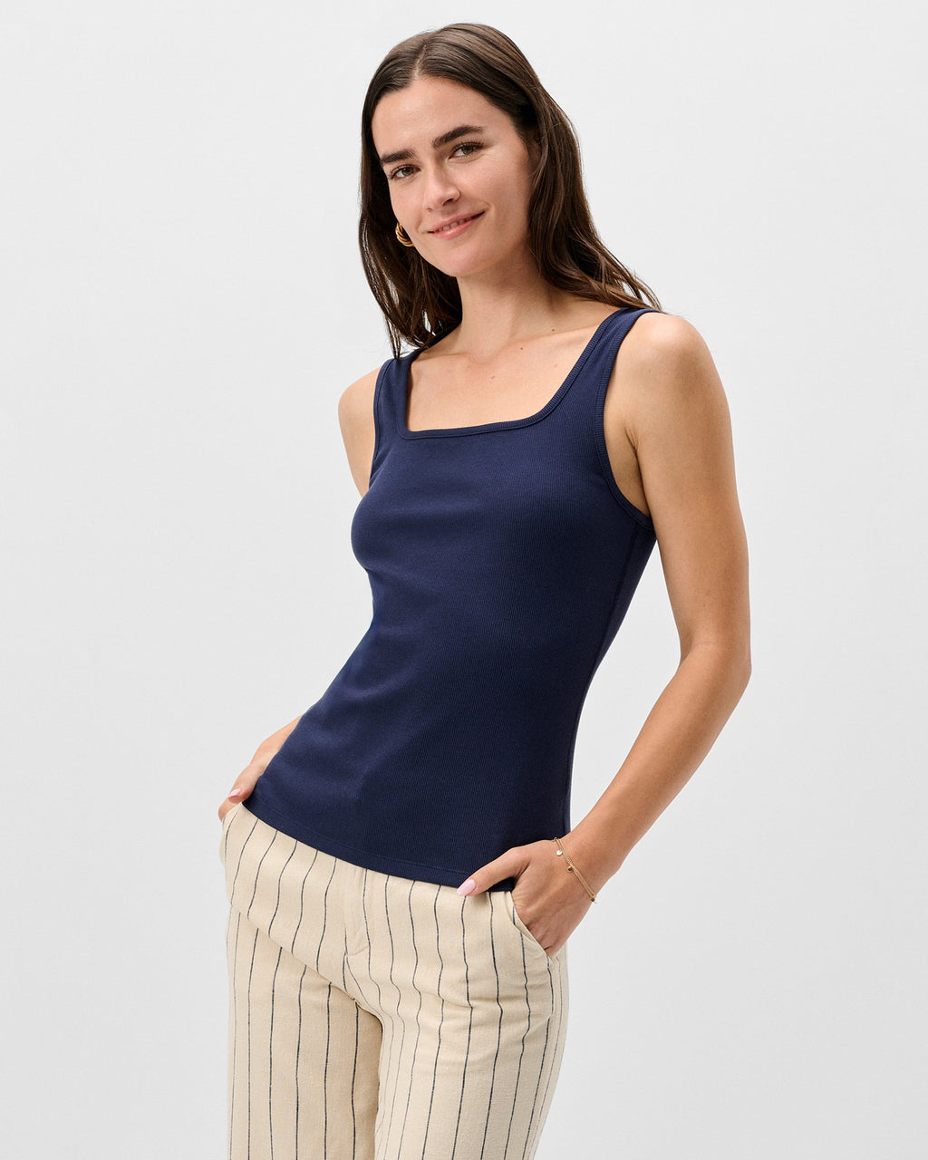 Johnnie-O Monica Cotton Blend Tank Top, Navy