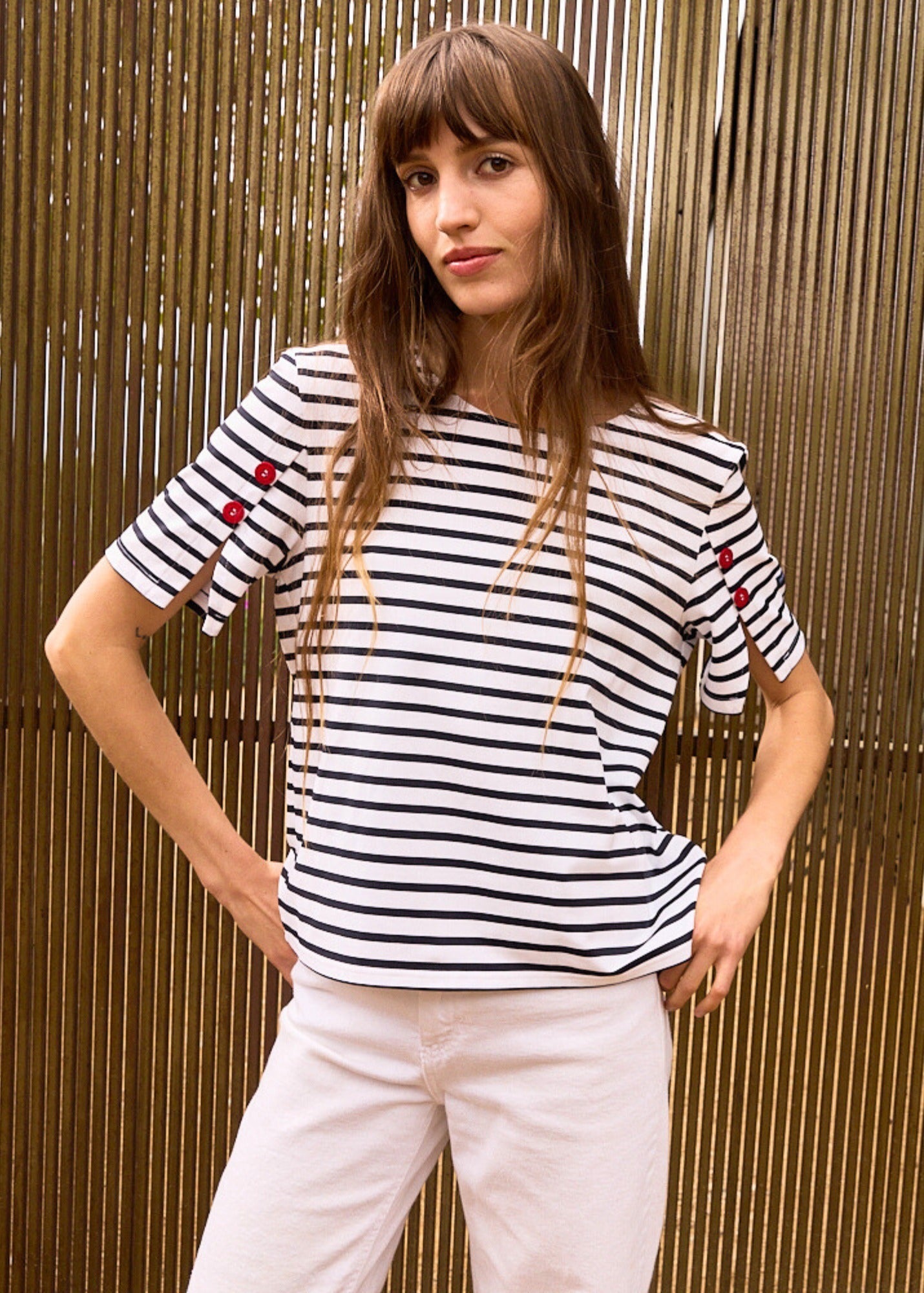 Saint James CAP LEVI Anti-UV Striped Sailor Top (WHITE / NAVY)