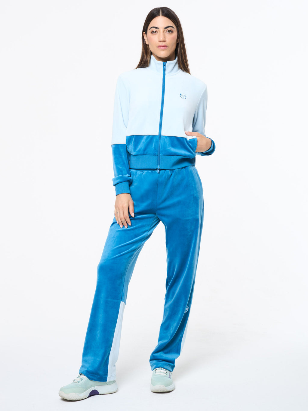 Lina Velour Track Pant- Baby Blue