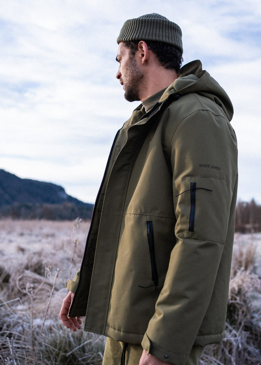 Saint James ST DENIS - Technical Hooded Zip Jacket (OLIVE GREEN)