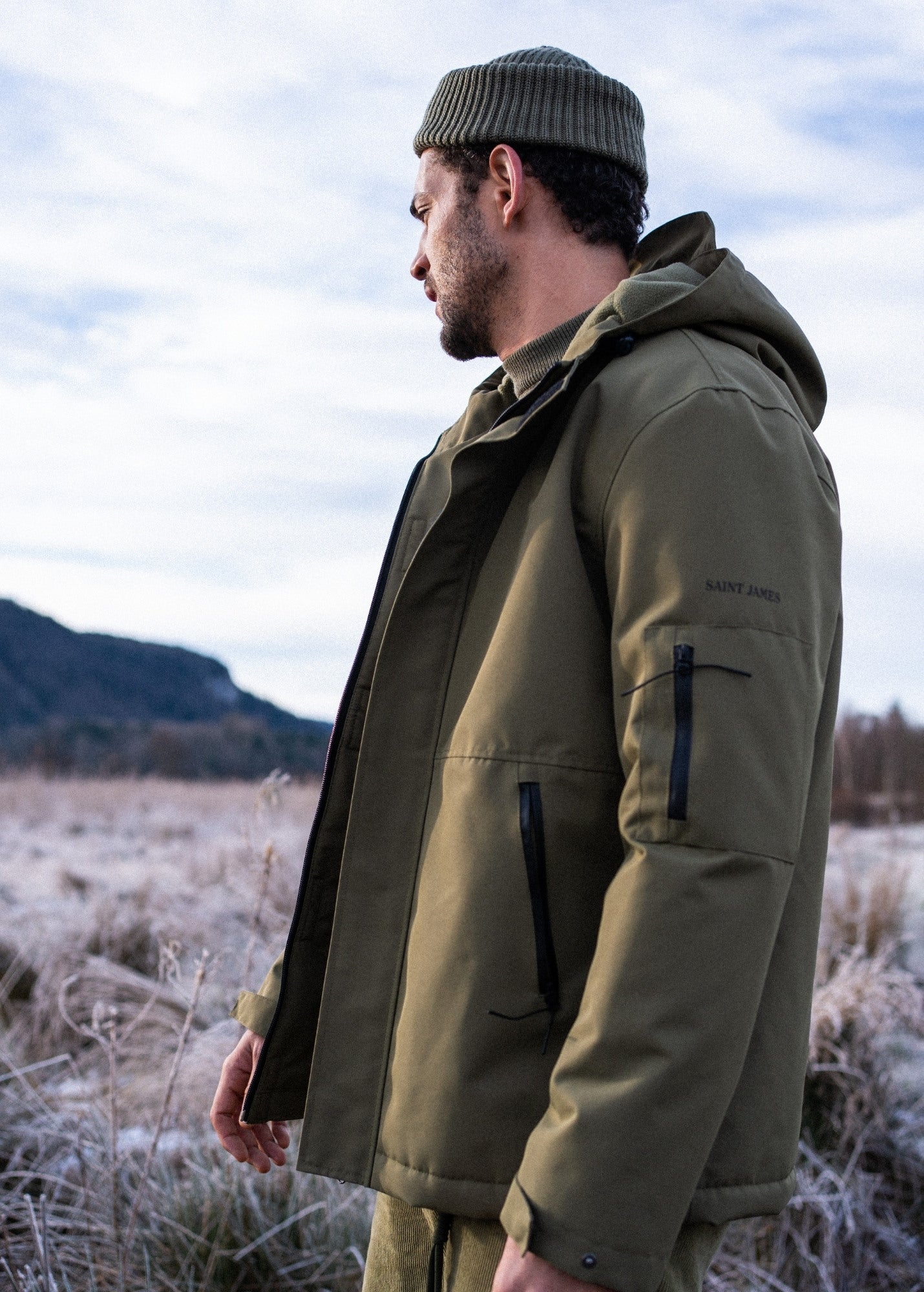 Saint James ST DENIS - Technical Hooded Zip Jacket (OLIVE GREEN)
