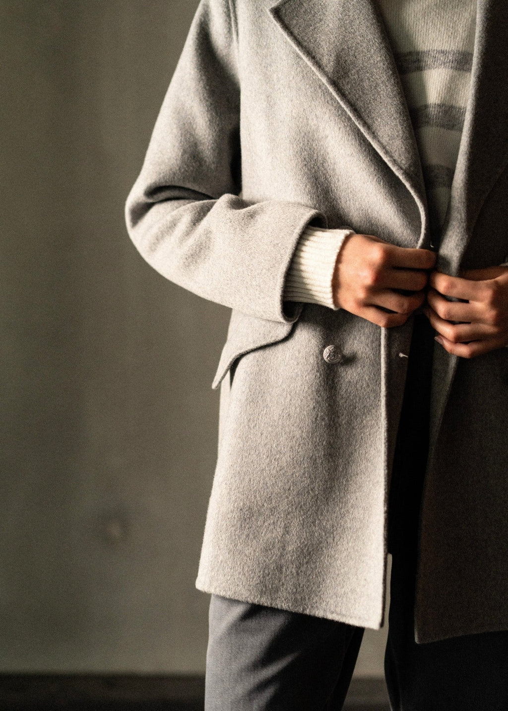 Saint James ST ELINA - Double-Breasted Soft Wool Peacoat (GRAY)