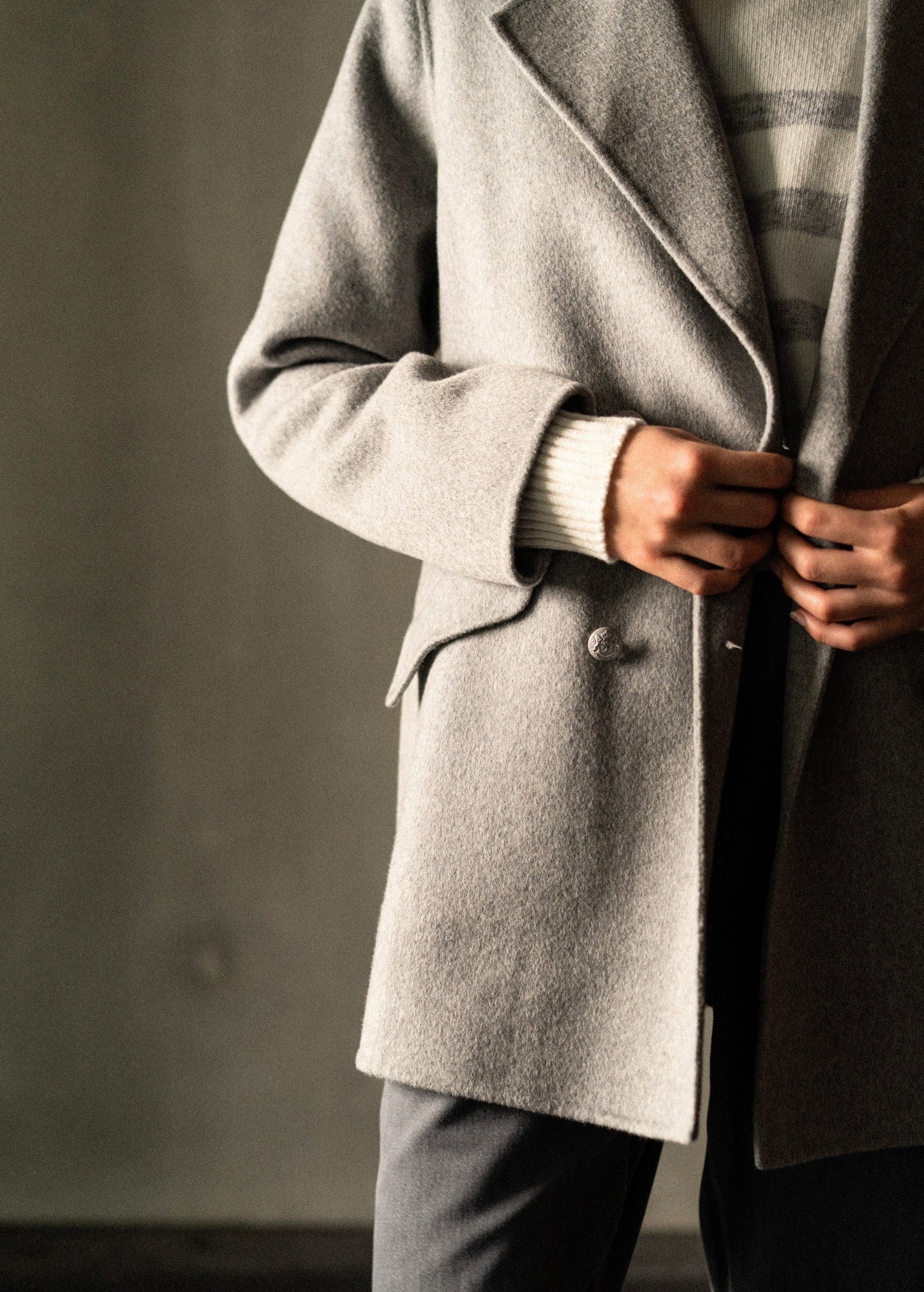 Saint James ST ELINA - Double-Breasted Soft Wool Peacoat (GRAY)