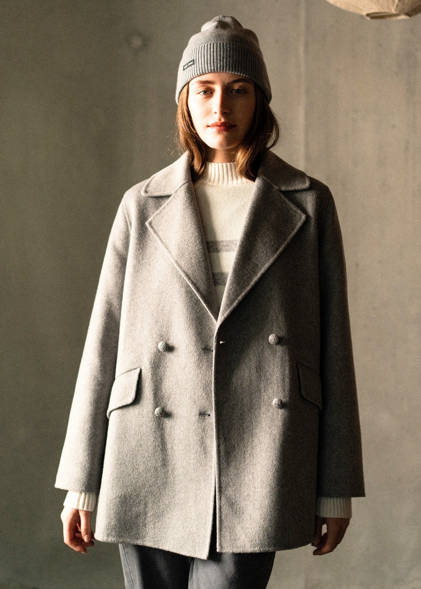 Saint James ST ELINA - Double-Breasted Soft Wool Peacoat (GRAY)