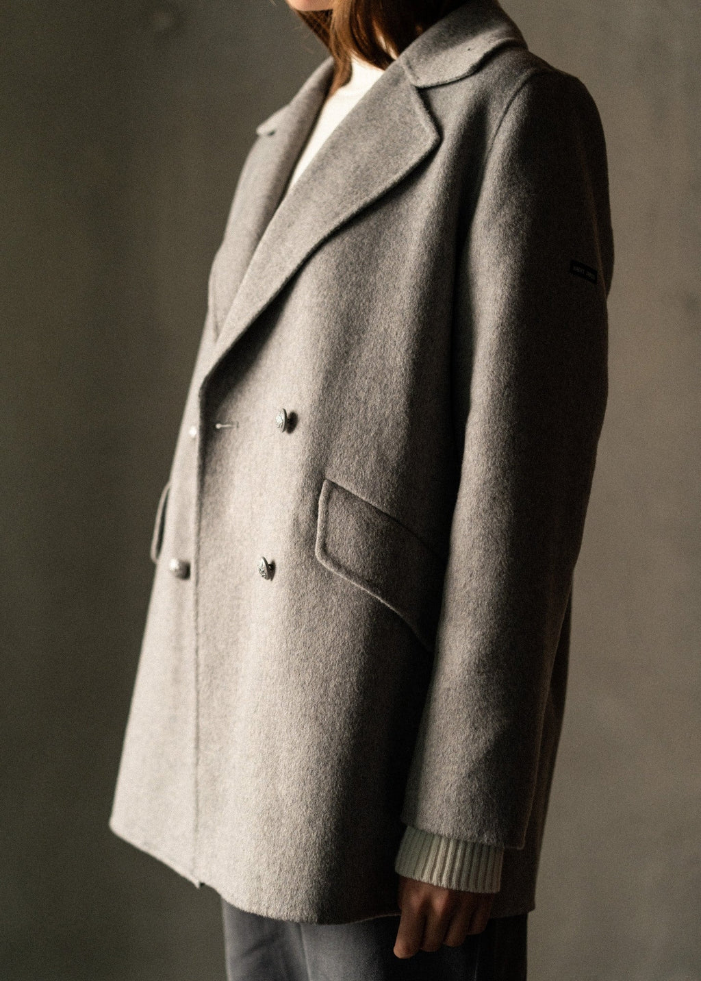 Saint James ST ELINA - Double-Breasted Soft Wool Peacoat (GRAY)