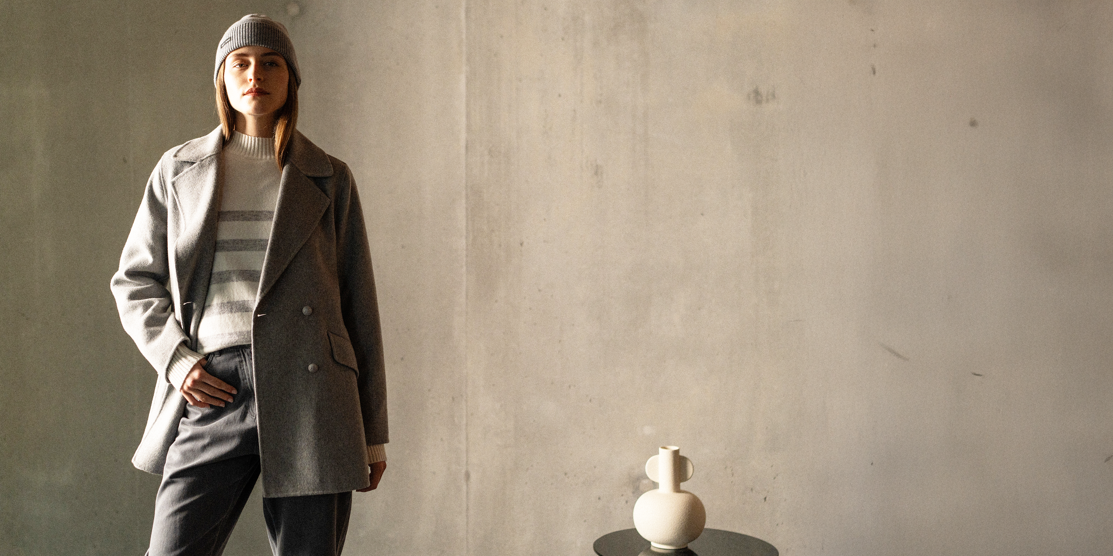 Saint James ST ELINA - Double-Breasted Soft Wool Peacoat (GRAY)