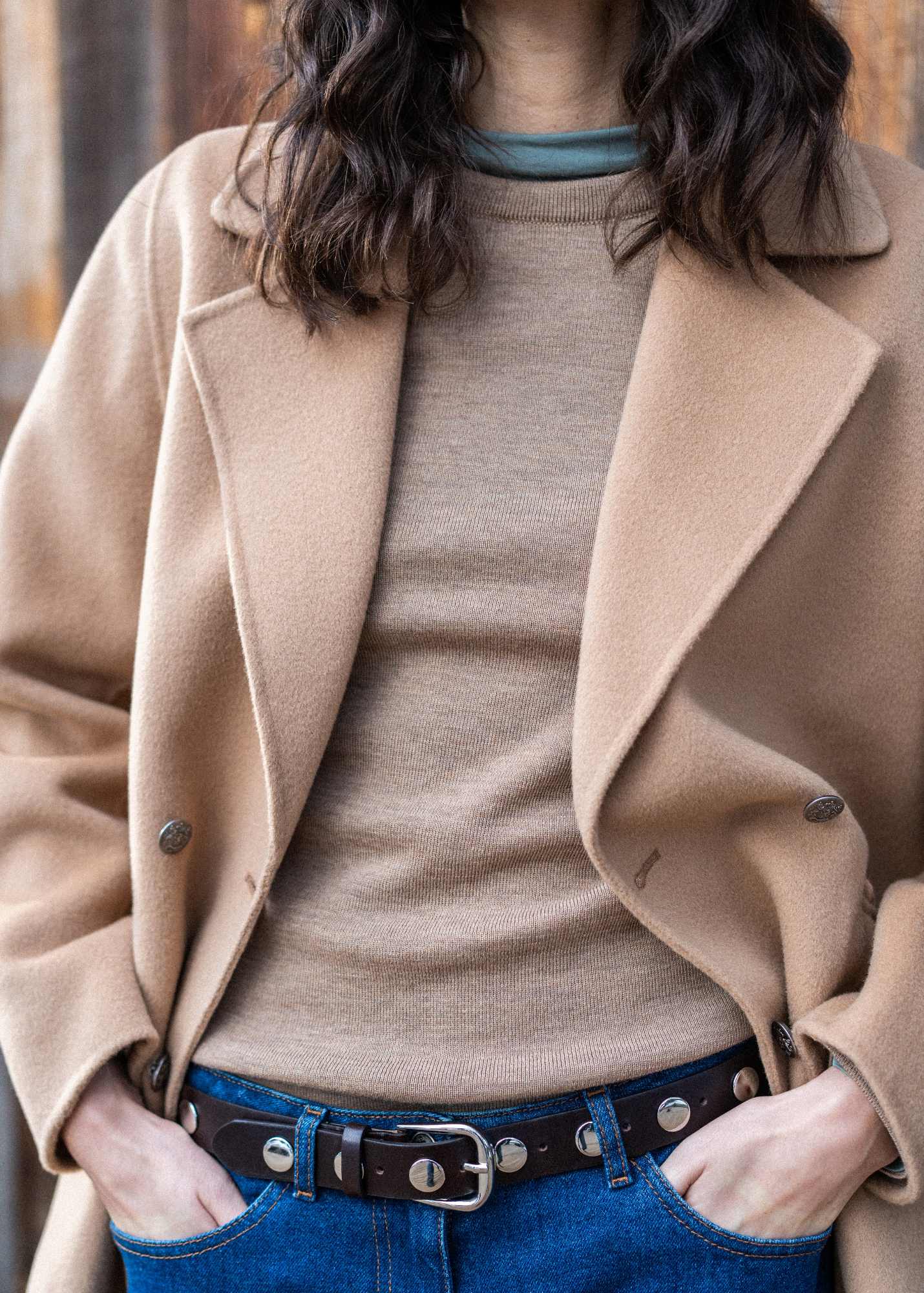 Saint James ST ELINA - Double-Breasted Soft Wool Peacoat (DARK BEIGE)