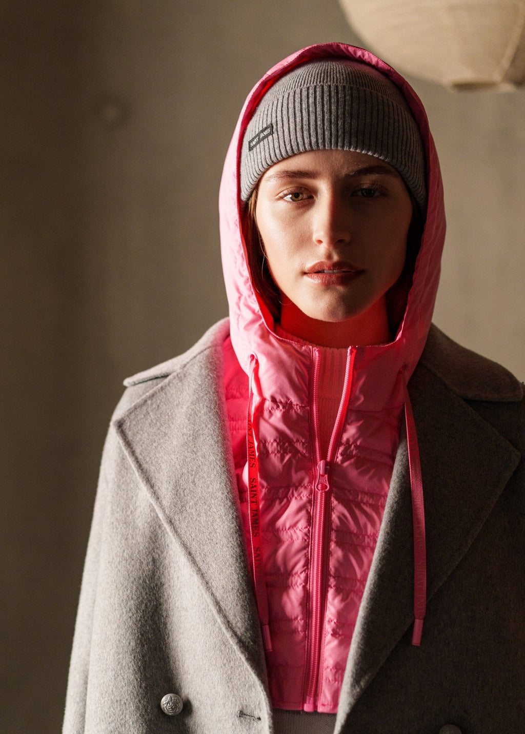 Saint James CAPUCHE - Removable Zip-up Hood  (BRIGHT PINK)