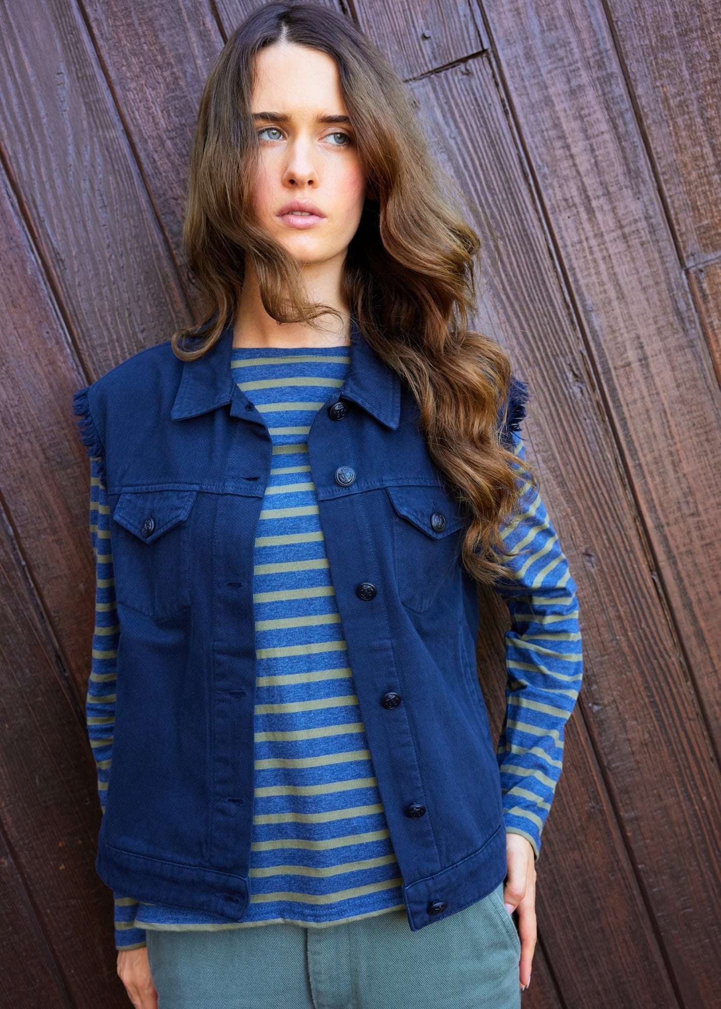 Saint James ST INES - Fringed Denim Vest (NAVY)