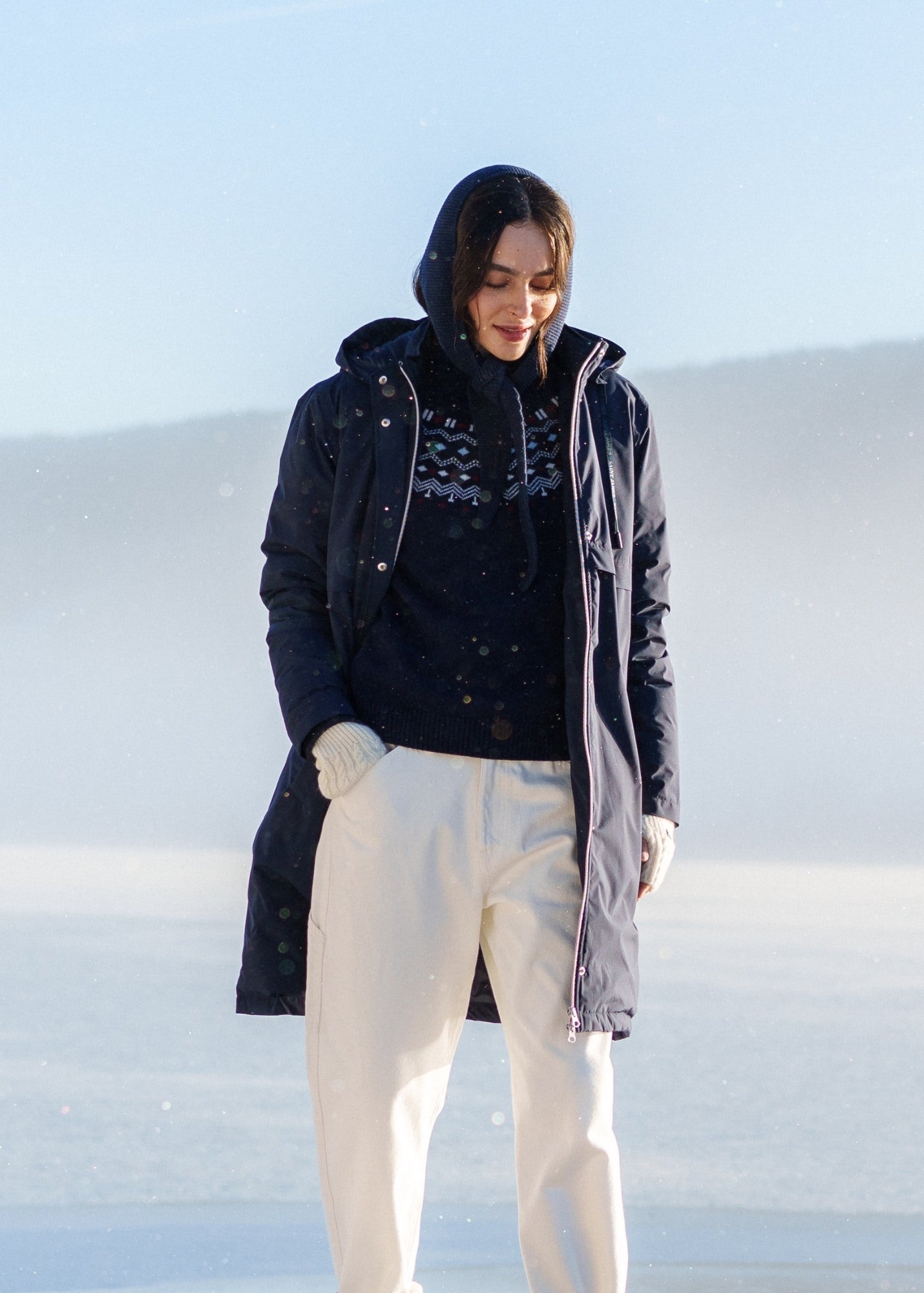 Saint James ST JULIE - Long Waterproof Hooded Parka with Removable Hood (NAVY)