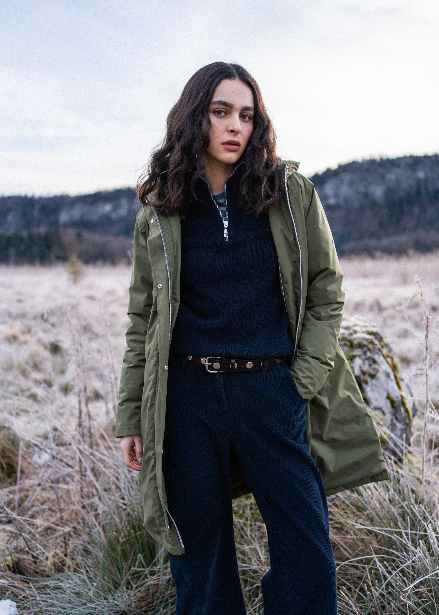 Saint James ST JULIE - Long Waterproof Hooded Parka with Removable Hood (OLIVE GREEN)