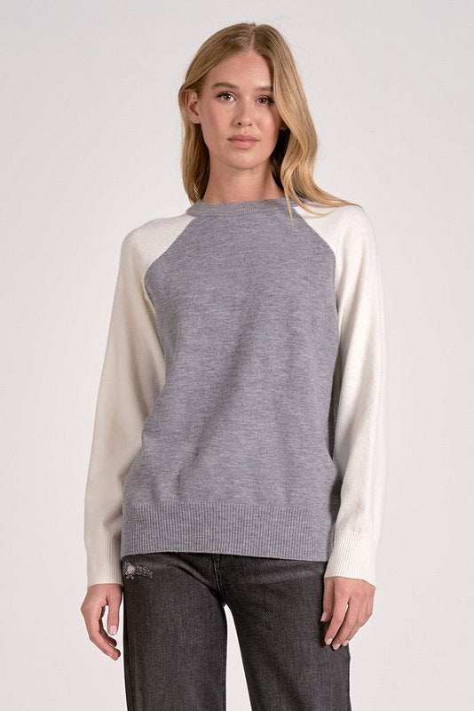 Tatum Crewneck Sweater Grey White Colorblock