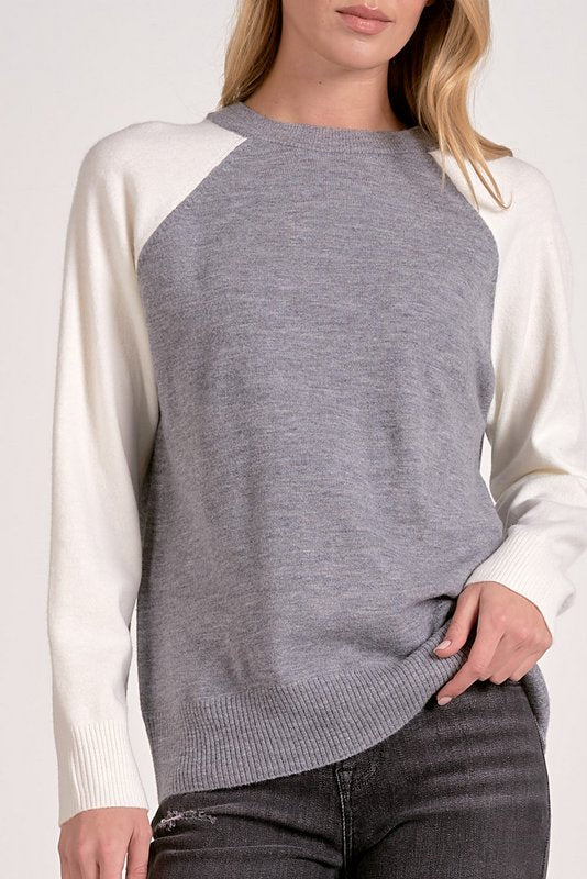 Tatum Crewneck Sweater Grey White Colorblock