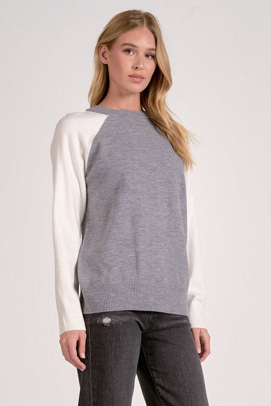 Tatum Crewneck Sweater Grey White Colorblock
