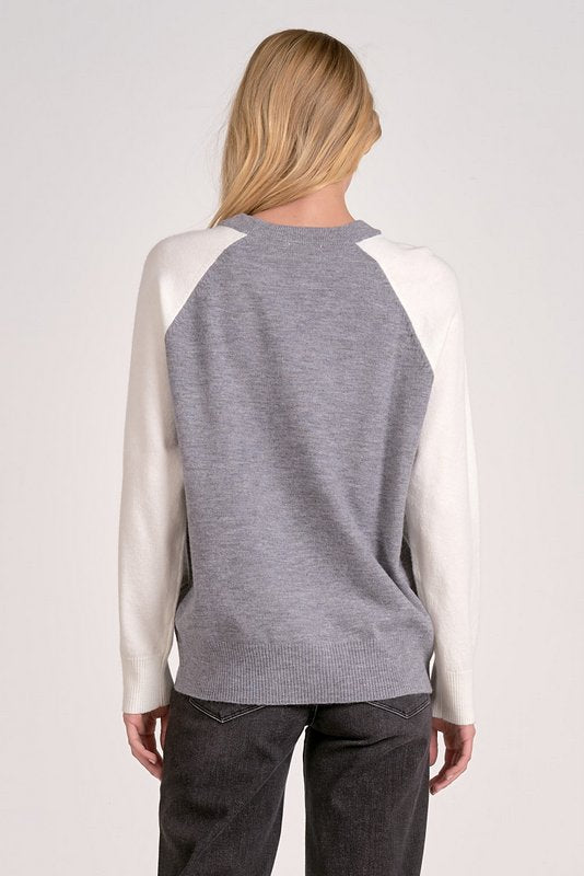 Tatum Crewneck Sweater Grey White Colorblock