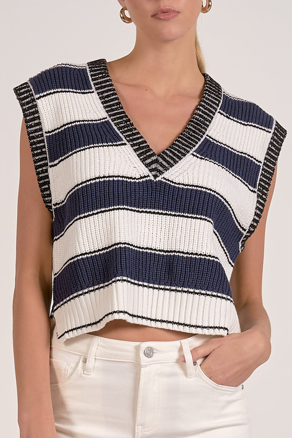 Slate Sleeveless Sweater White Navy Stripe