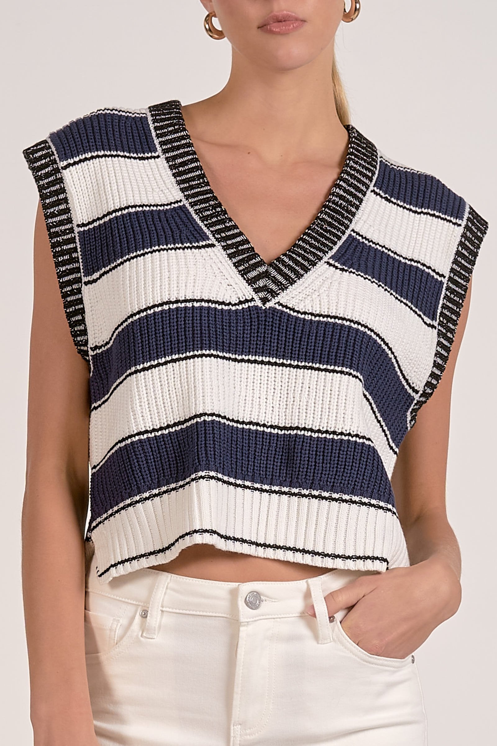 Slate Sleeveless Sweater White Navy Stripe