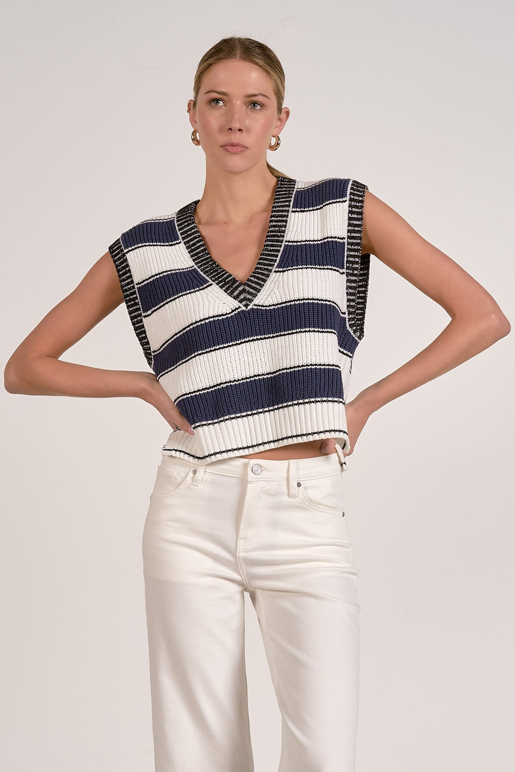 Slate Sleeveless Sweater White Navy Stripe