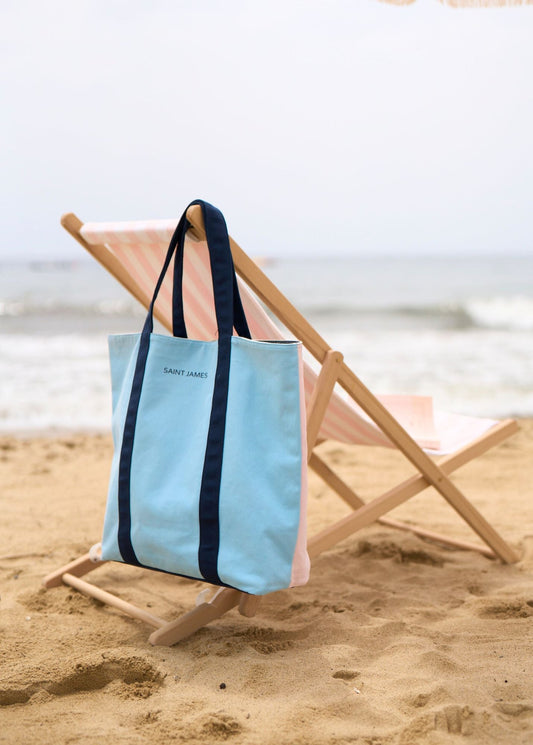 Saint James Le Tote Reversible Reversible Tote Bag 100% Cotton Light Blue Pale Pink