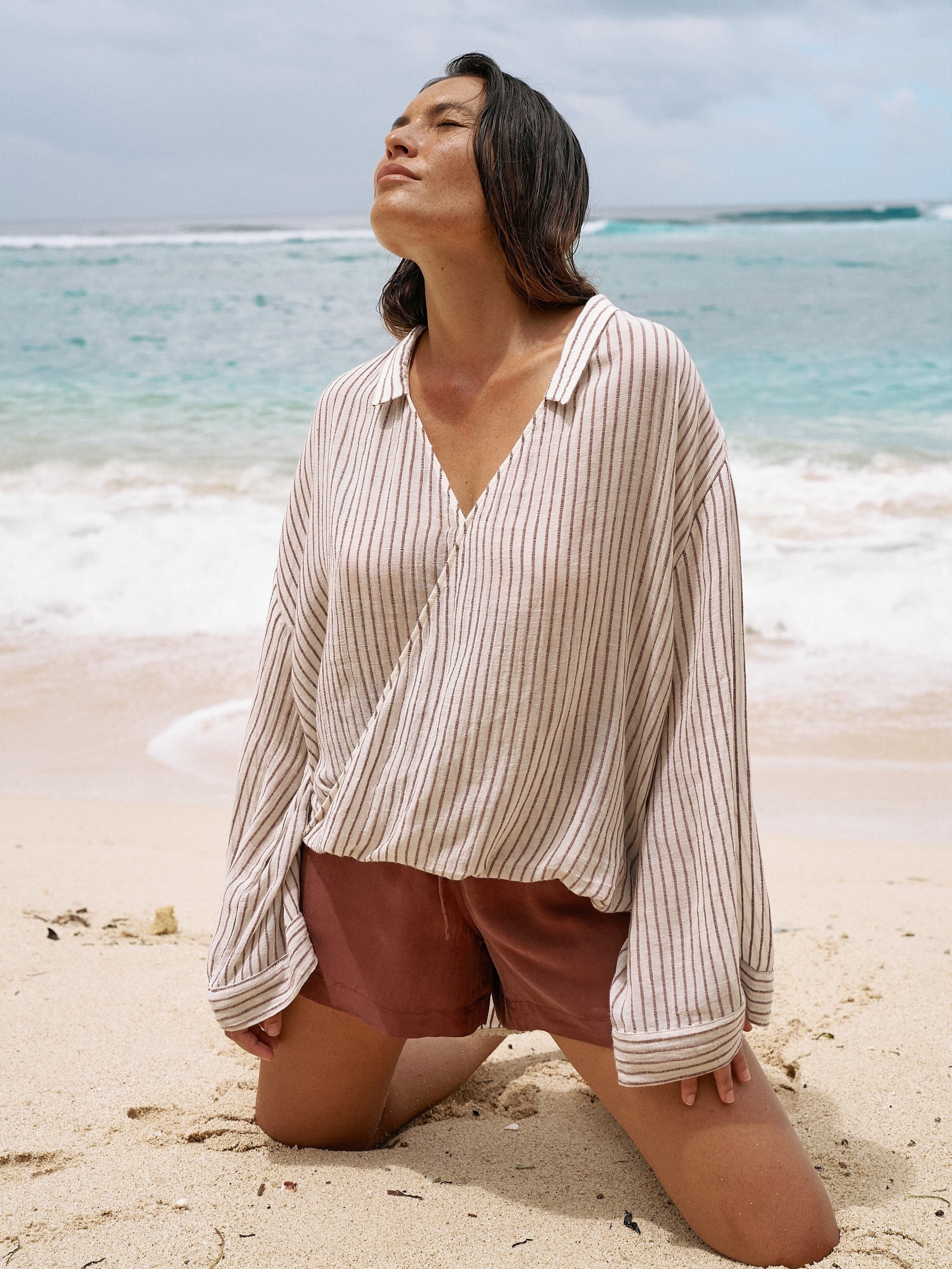 The Handloom Sade Top Burgundy Stripes