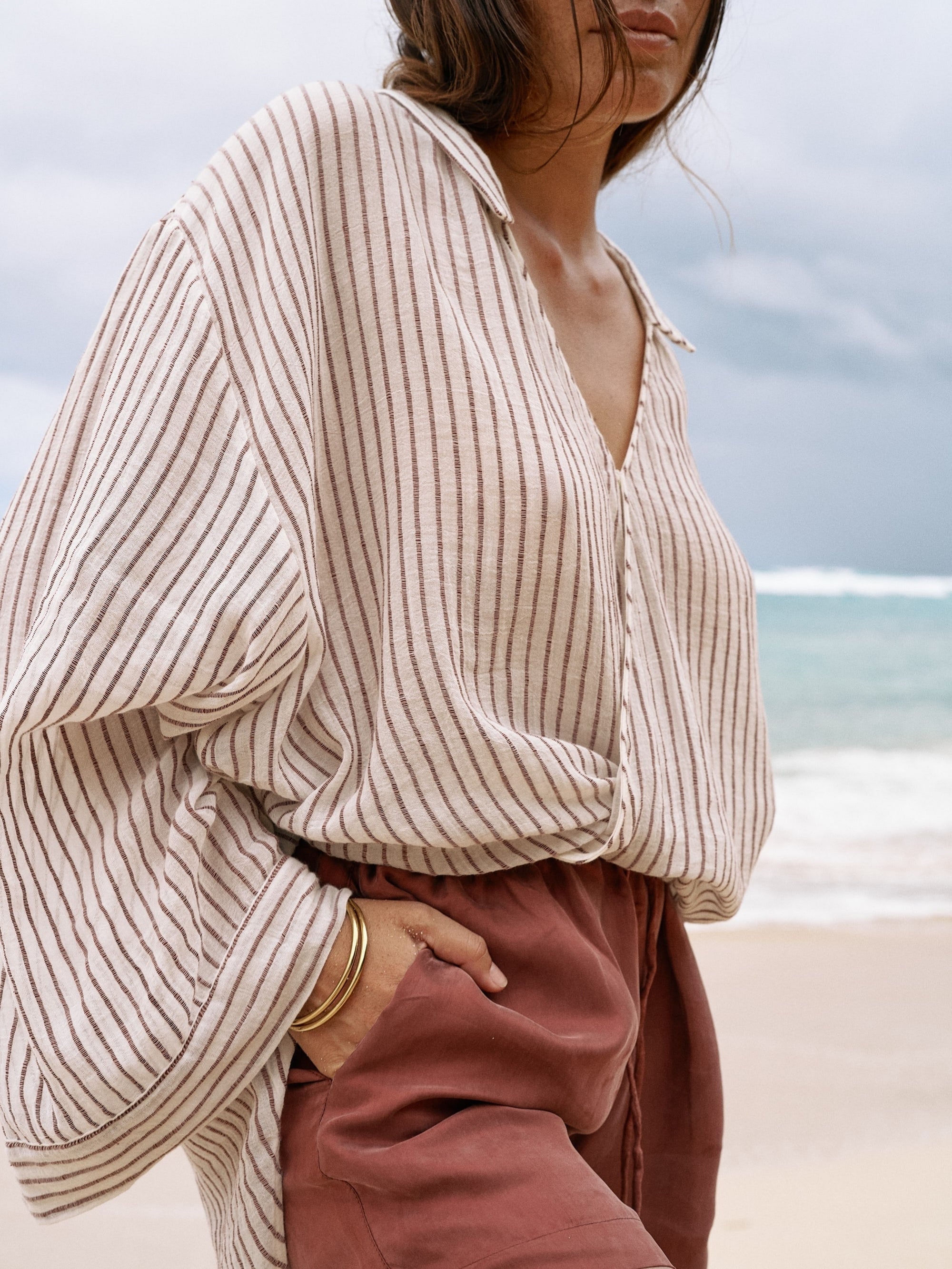 The Handloom Sade Top Burgundy Stripes