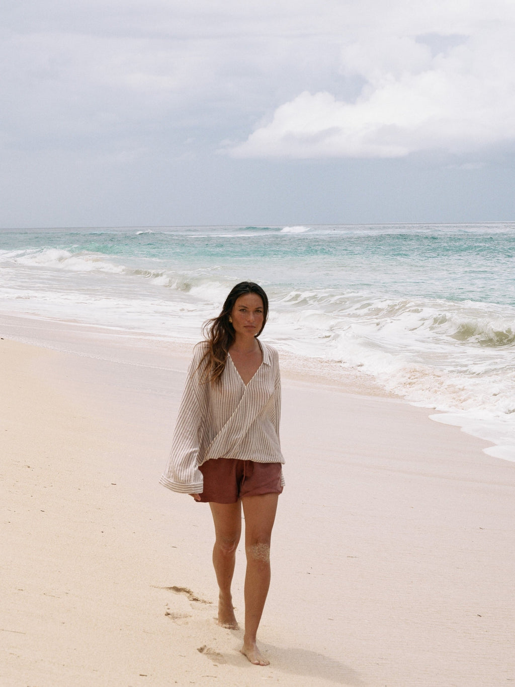 The Handloom Sade Top Burgundy Stripes