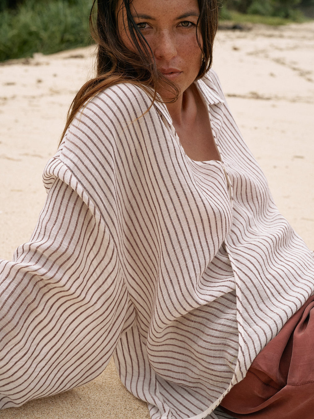 The Handloom Sade Top Burgundy Stripes
