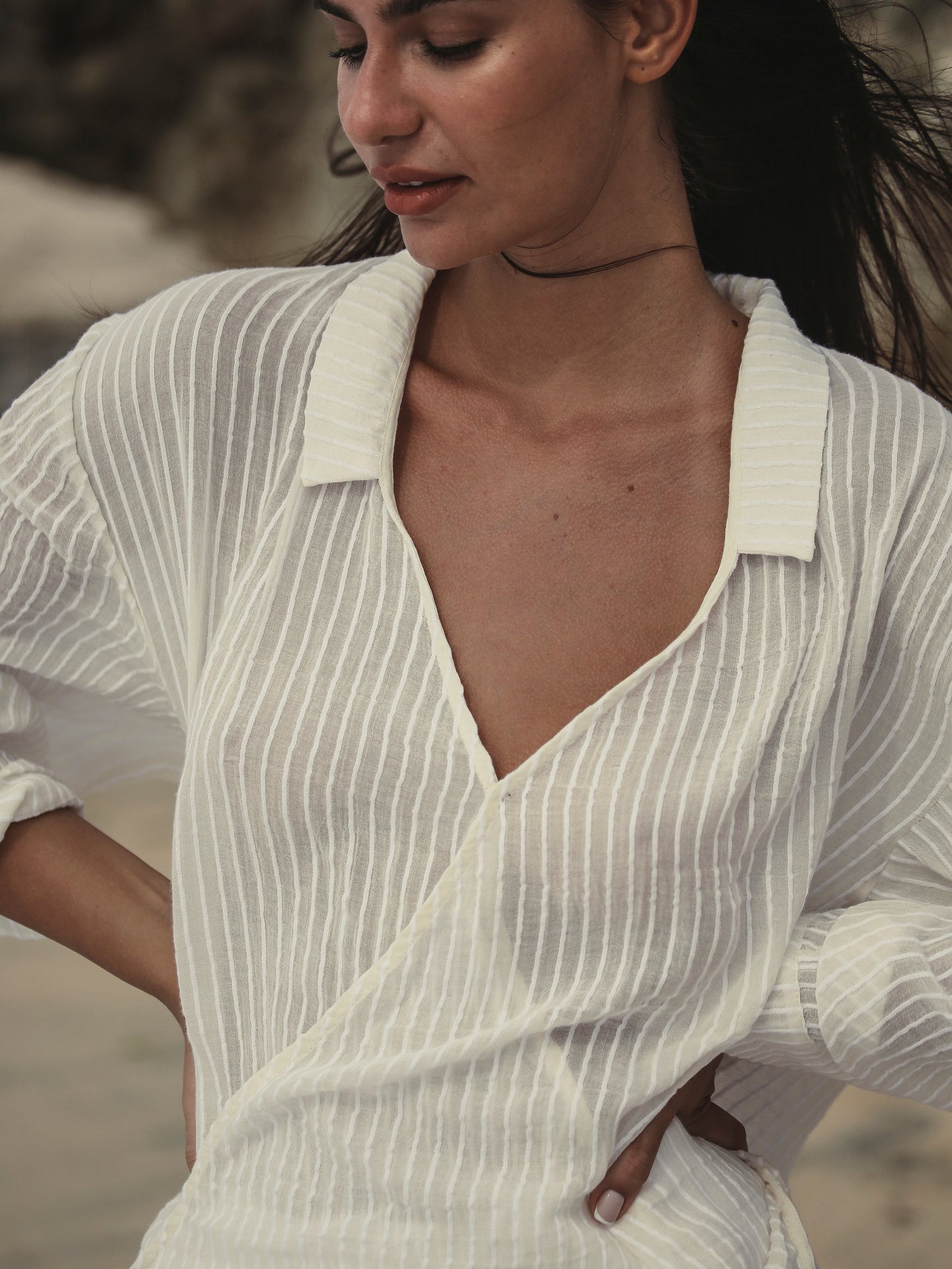 The Handloom Sade Top White Stripes