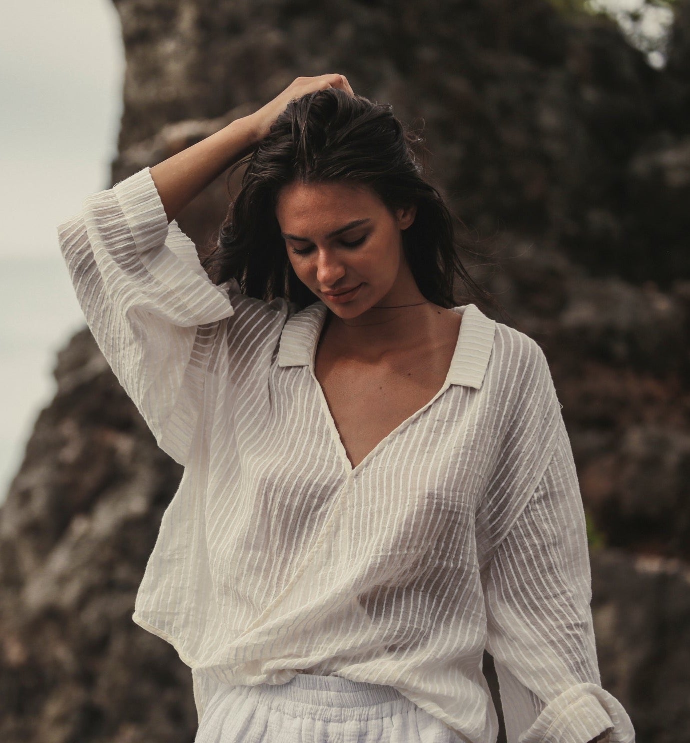 The Handloom Sade Top White Stripes