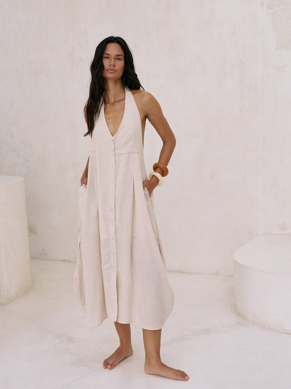 The Handloom Sahara Sun Maxi Dress Natural
